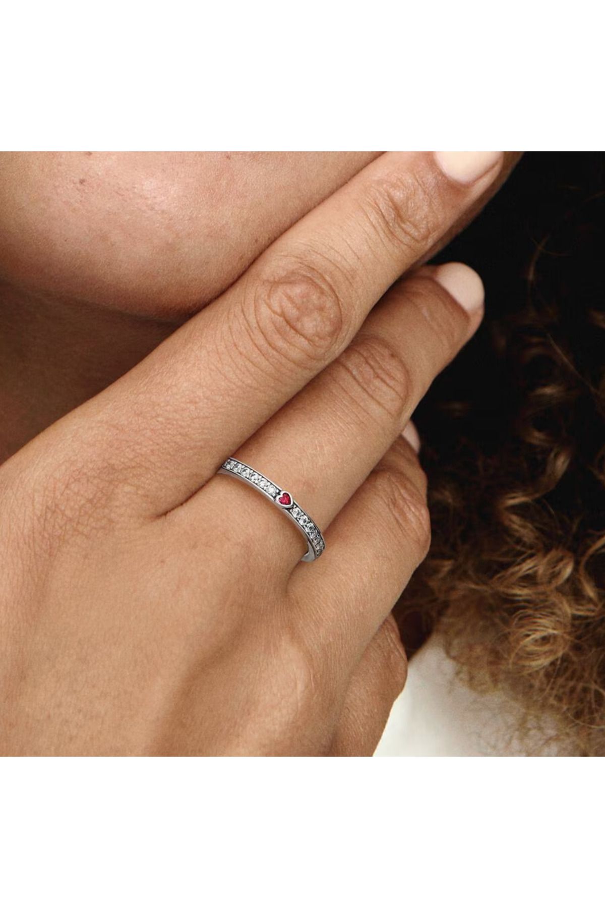 Pandora-Pandora Ring with Sparkling Red Heart and Pave Hearts in Zirconia and 925 Silver - 52 5