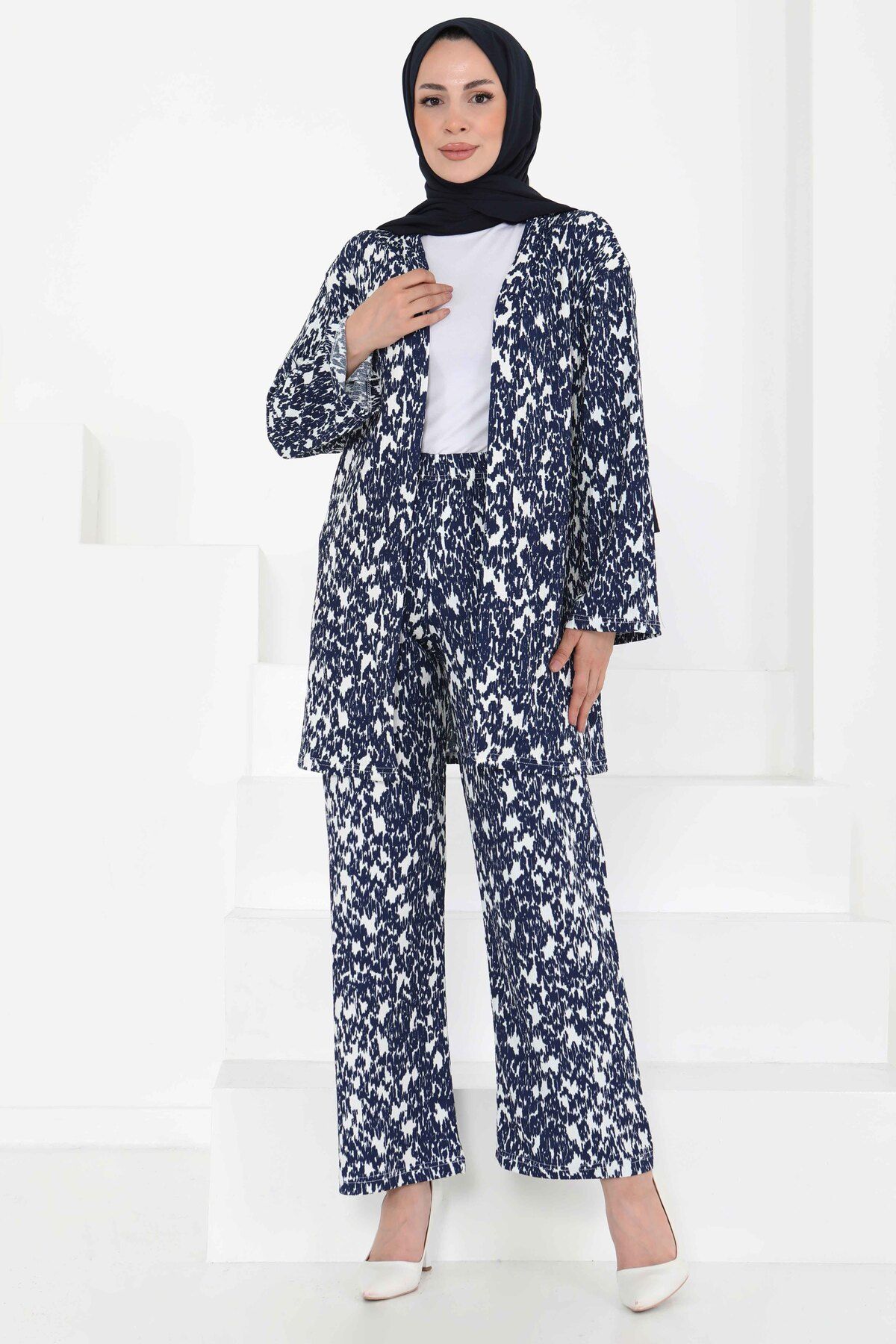 TOFİSA Desenli Kimono Takım Lacivert - 27132
