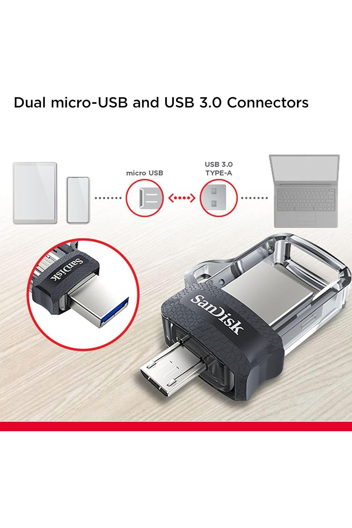 SanDisk-SanDisk Ultra Dual Drive M3.0 32GB – MicroUSB & USB 3.0 OTG Flash Drive for Android & PC - SDDD3-032 2