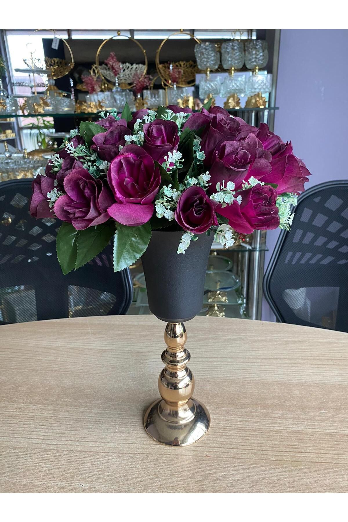 HELVACIOĞLU AKSESUAR ÇİÇEKLİ METAL VAZO (VAZO YÜKSEKLİK 34 CM) ÇİÇEKLER DAHİLDİR