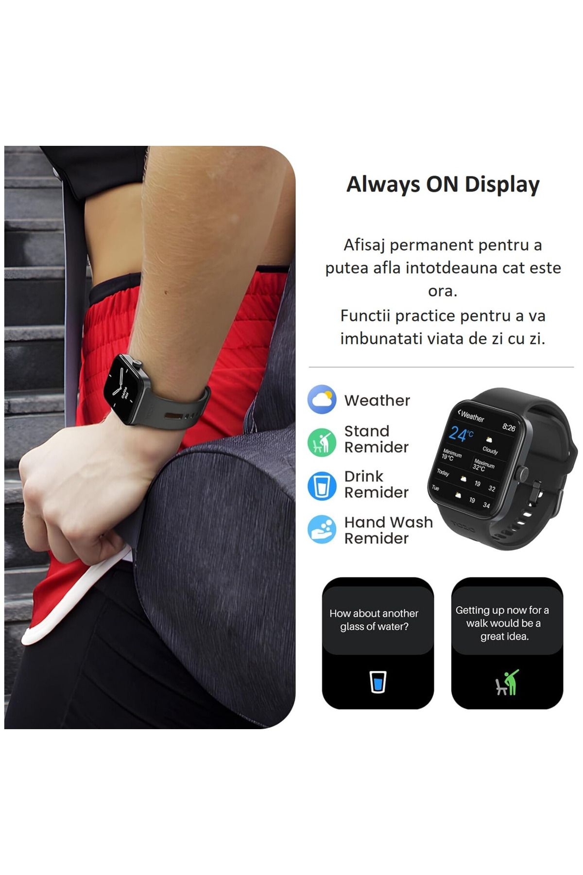 Smart Vibe-Smartwatch AMOLED Always ON Display TOZO® S4 AcuFit One 1.78” Ultra-Clear, Apel Bluetooth, Black 8