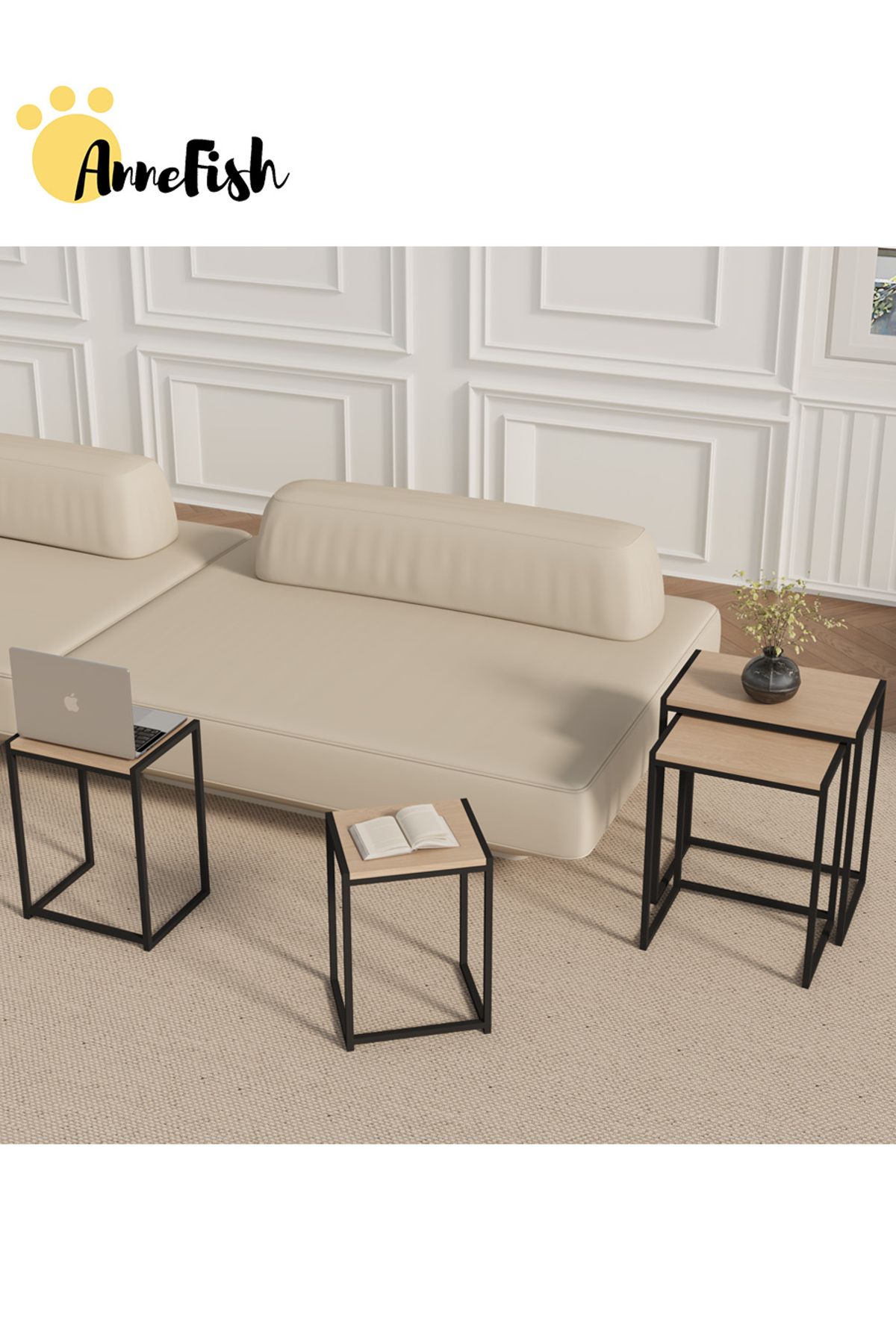 AnneFish-4Pcs C-Shaped Coffee Service Table Set Side Nesting Table Table Small Coffee Table Couch Table 3
