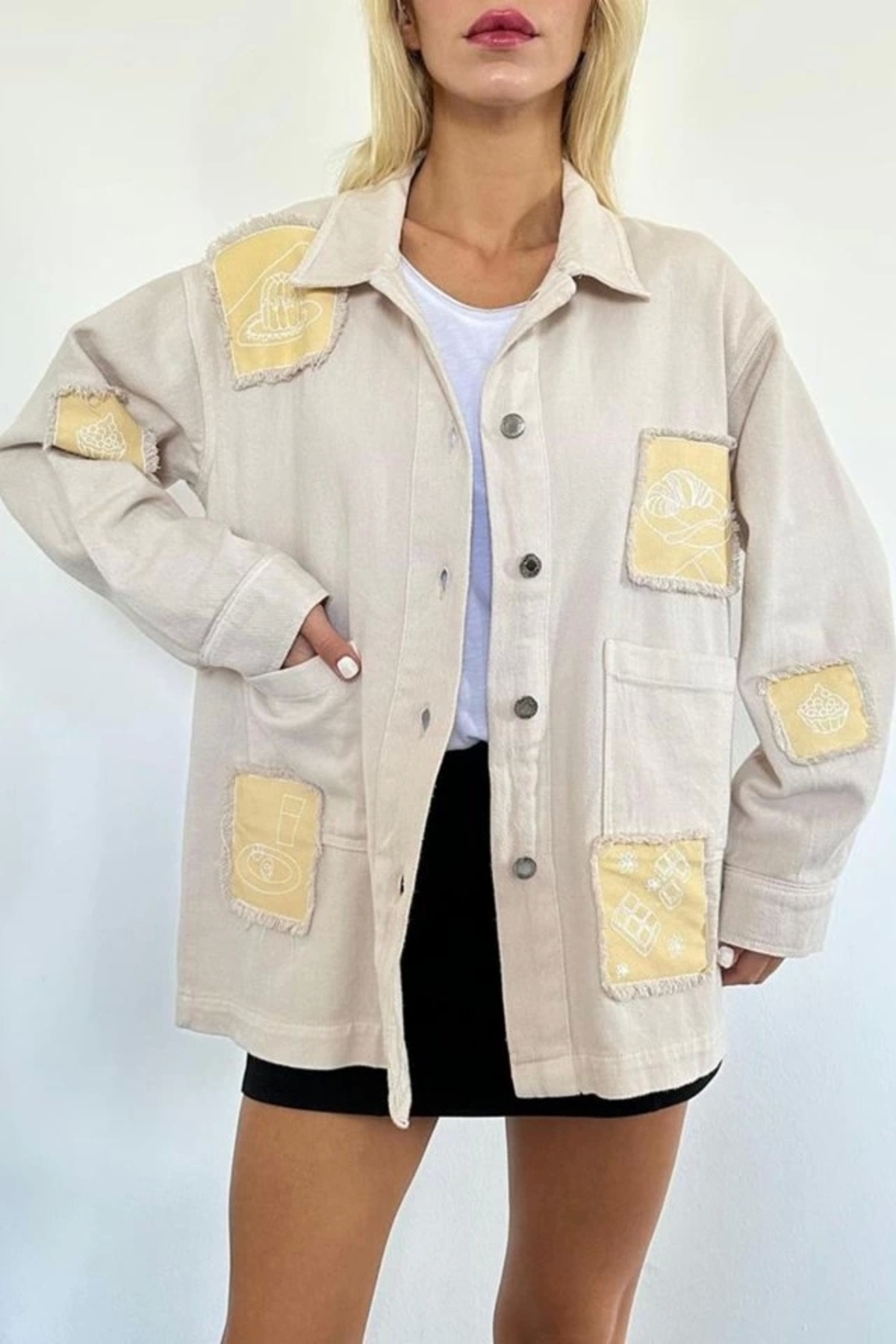 Kaplan-   Beige Gabardine Shirt Jacket with Crest Detail 2