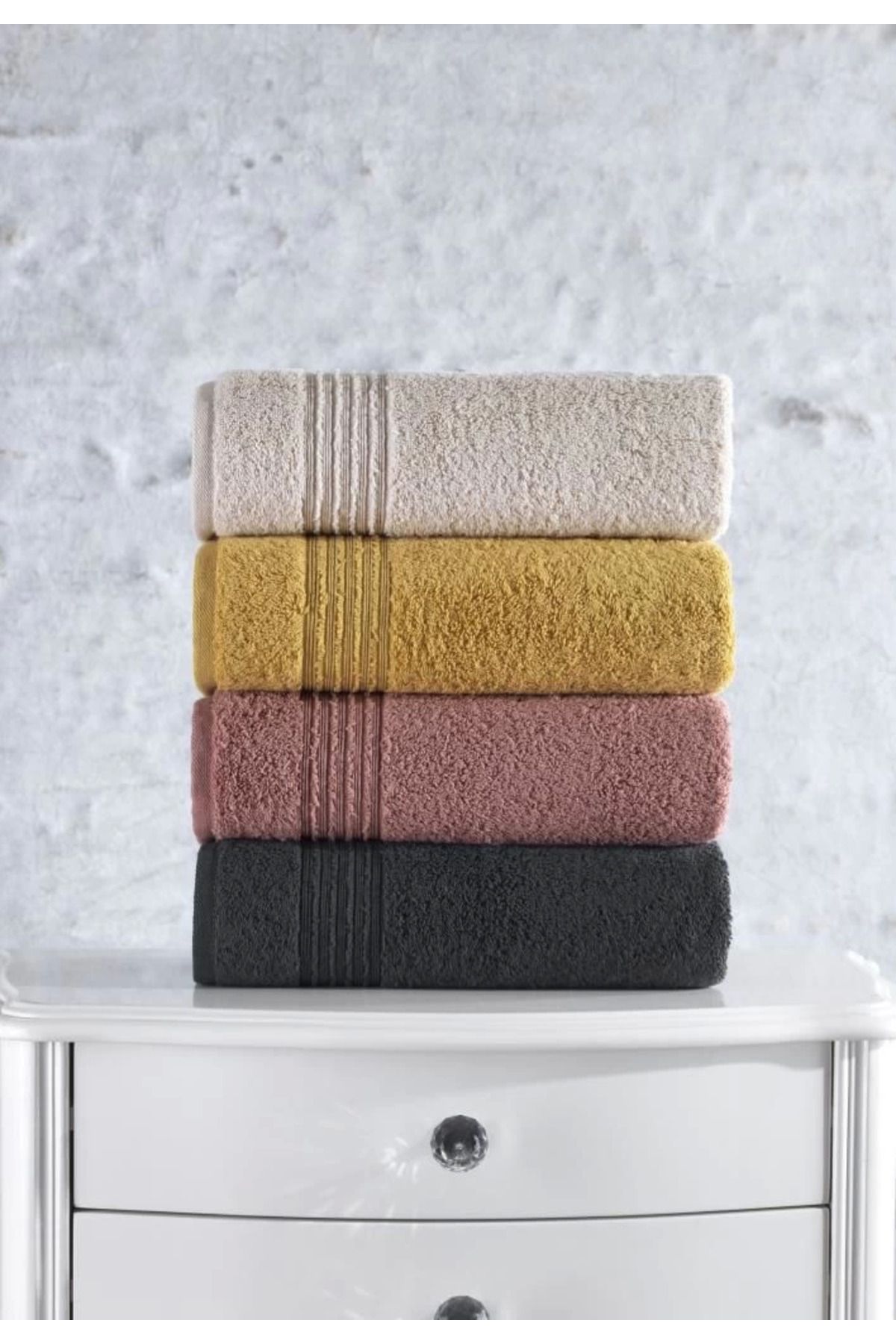 ÖYKÜ VE YİĞİT Cotton Box Plump 50x90 4'lü Havlu Seti Bej Gülkurusu Hardal Antrasit