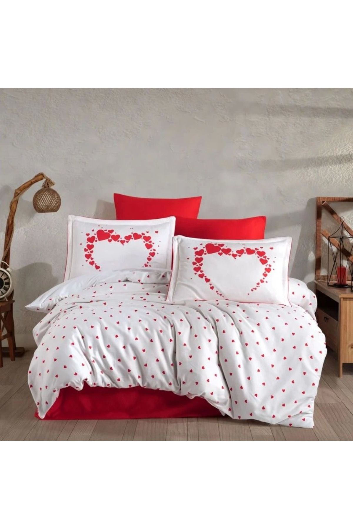 ÖYKÜ VE YİĞİT Hobby Çift Kişilik Saten Nevresim Amore Beyaz