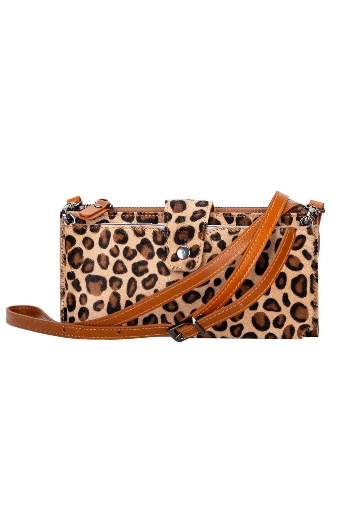 Angoravi Lozan Strap 6.5 inch Uyumlu Deri Kartlıklı Kılıf LEO1 Leopar