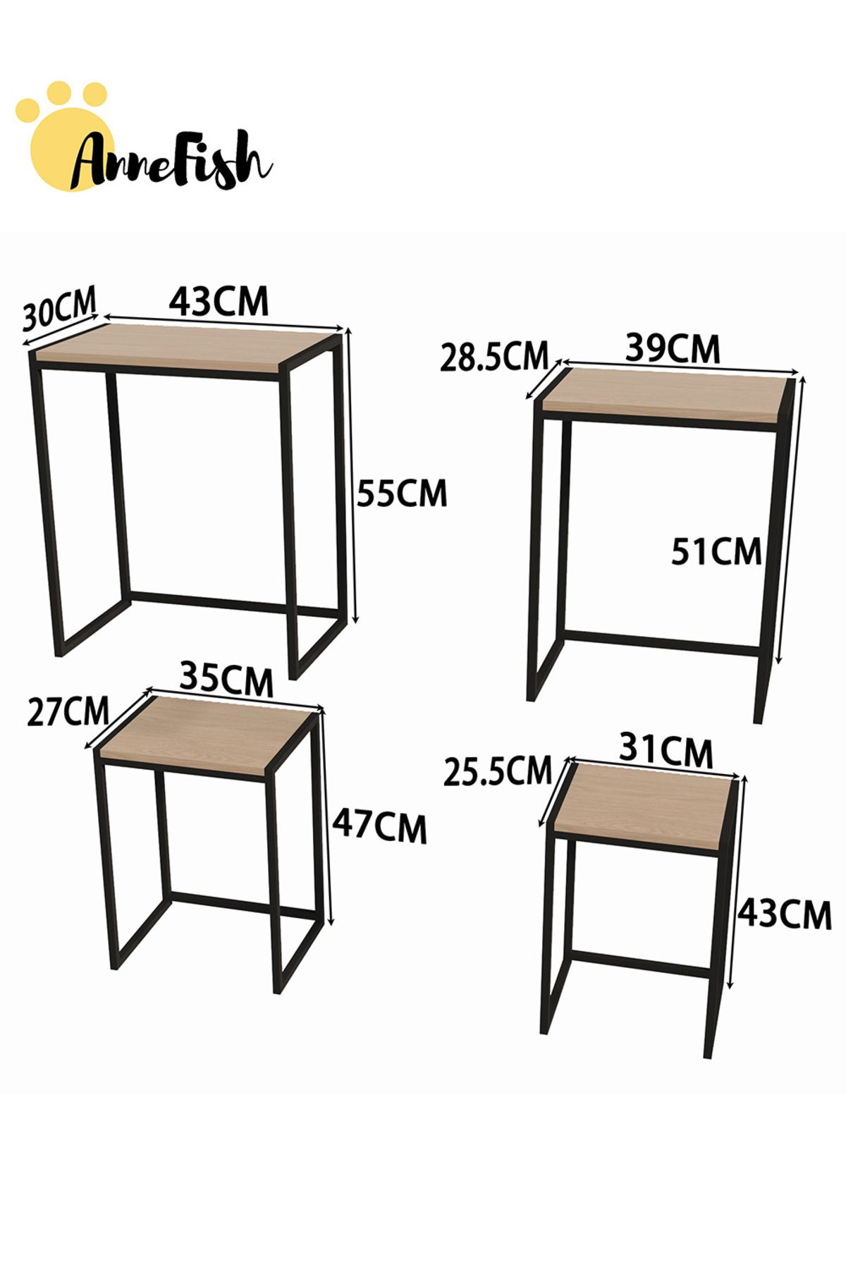 AnneFish-4Pcs C-Shaped Coffee Service Table Set Side Nesting Table Table Small Coffee Table Couch Table 2