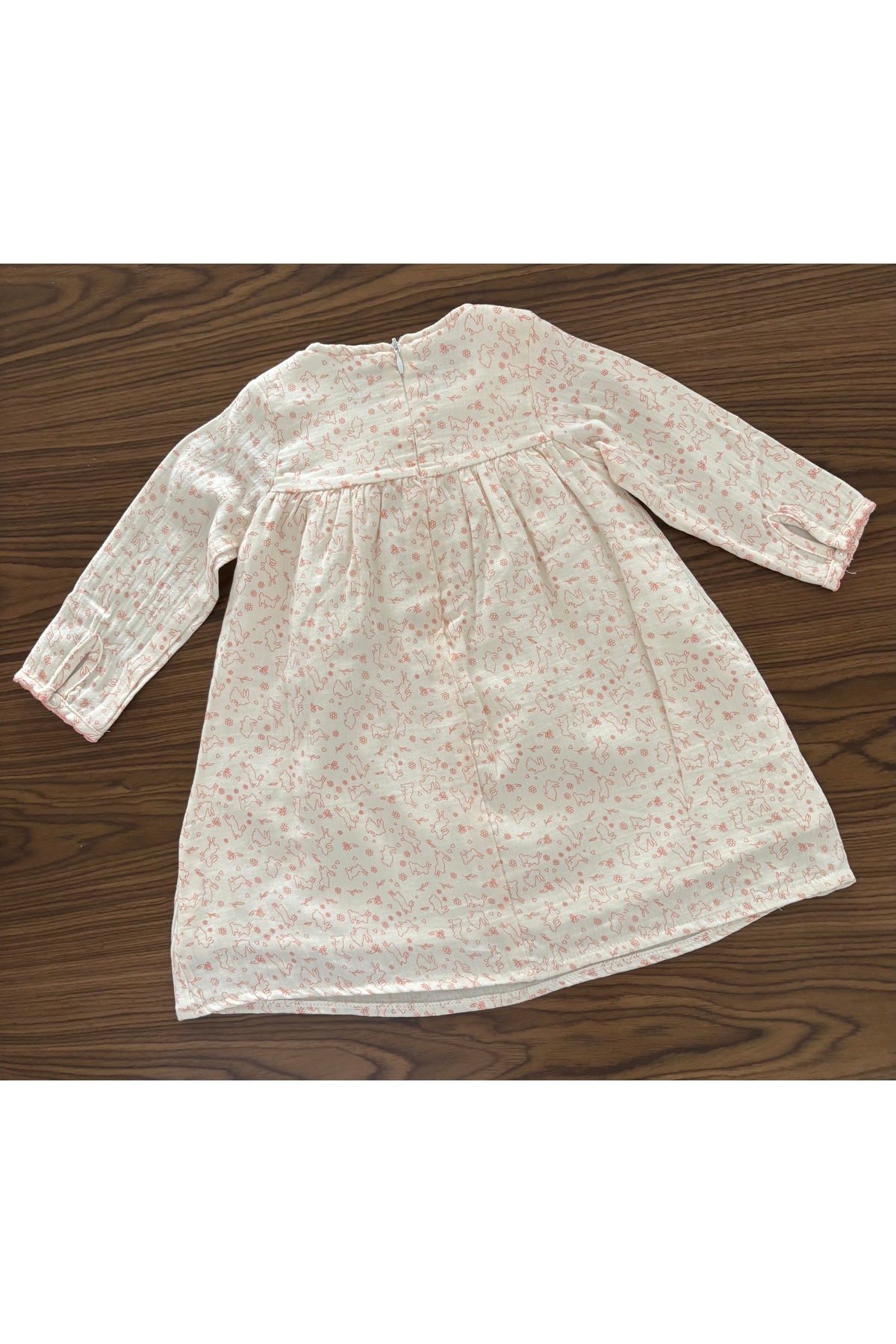 Babydola %100 Pamuk Müslin Tavşan Nakışlı Kız Bebek Elbisesi - Uzun Kollu fotoğrafı 2 (önizleme)