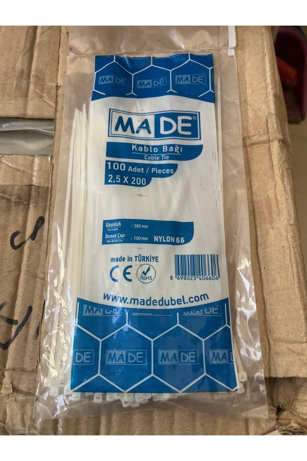 MADE Cırt Plastik kablo bağı made marka model 2.5x200 100 lü paket halinde