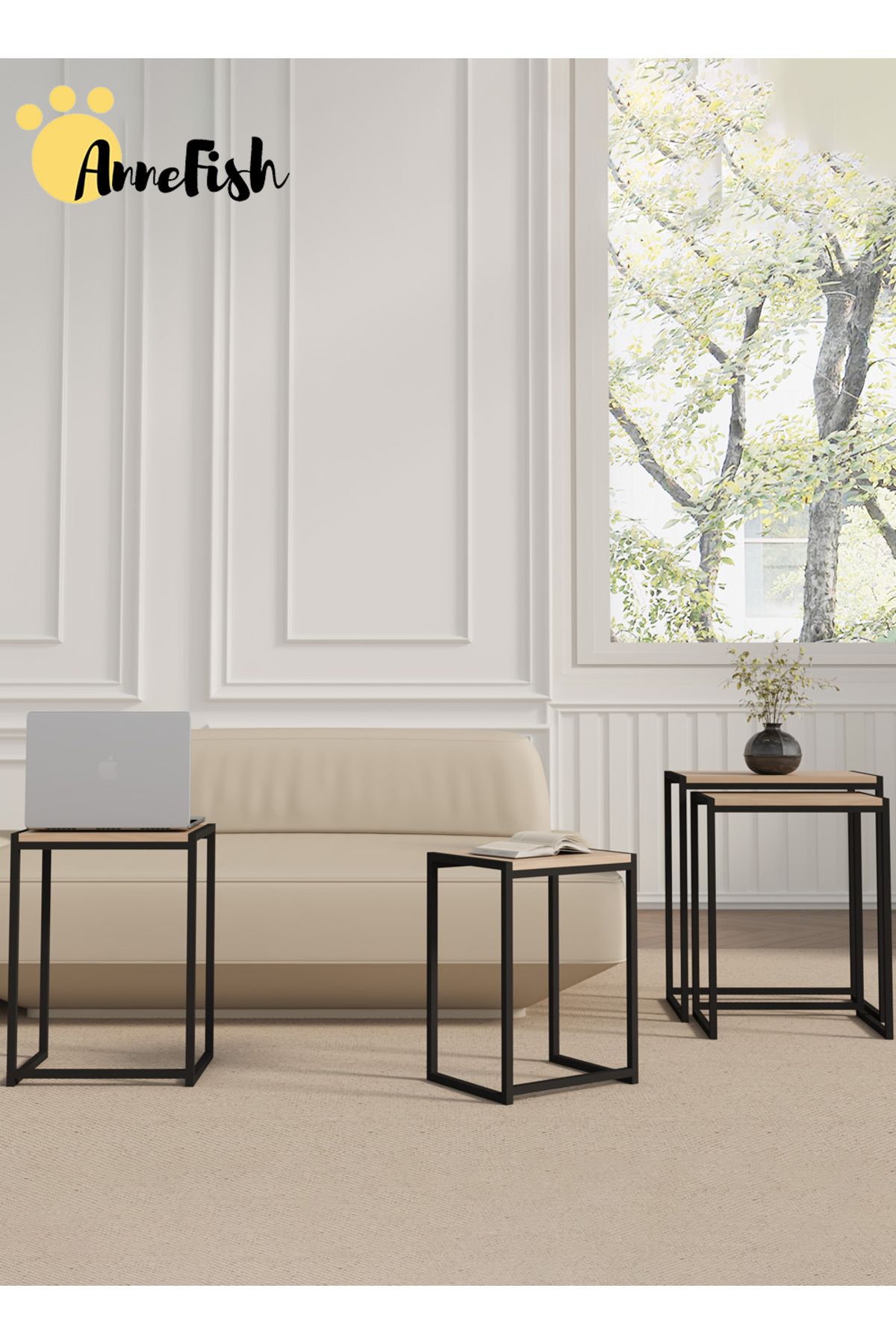 AnneFish-4Pcs C-Shaped Coffee Service Table Set Side Nesting Table Table Small Coffee Table Couch Table 4