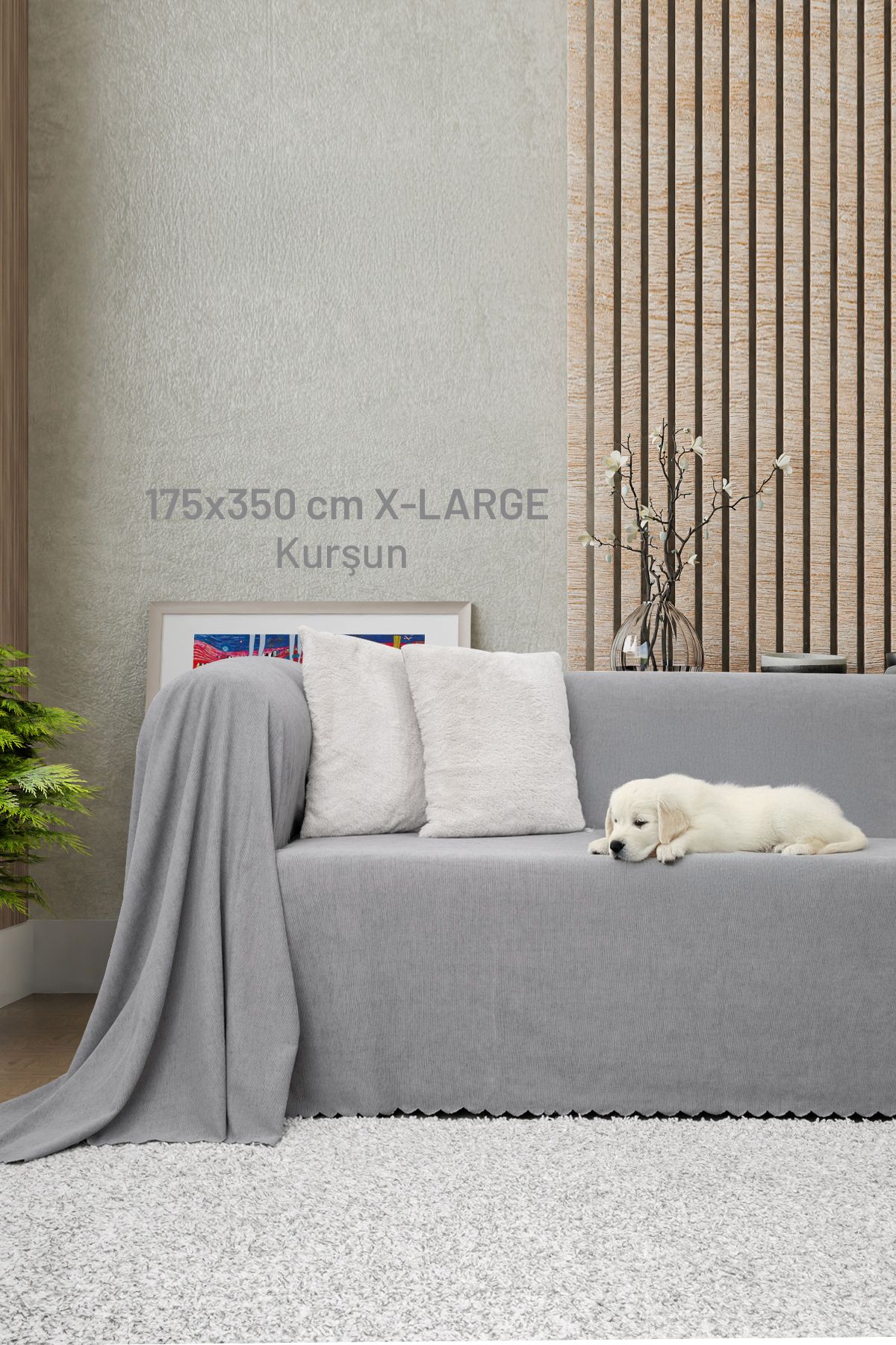 Latuda Home Kaymaz Koltuk Örtüsü Çift Taraflı Mikrofiber Şönil 175x350 cm XL- Kurşun – Kedi Köpek ve Çocuk Dostu