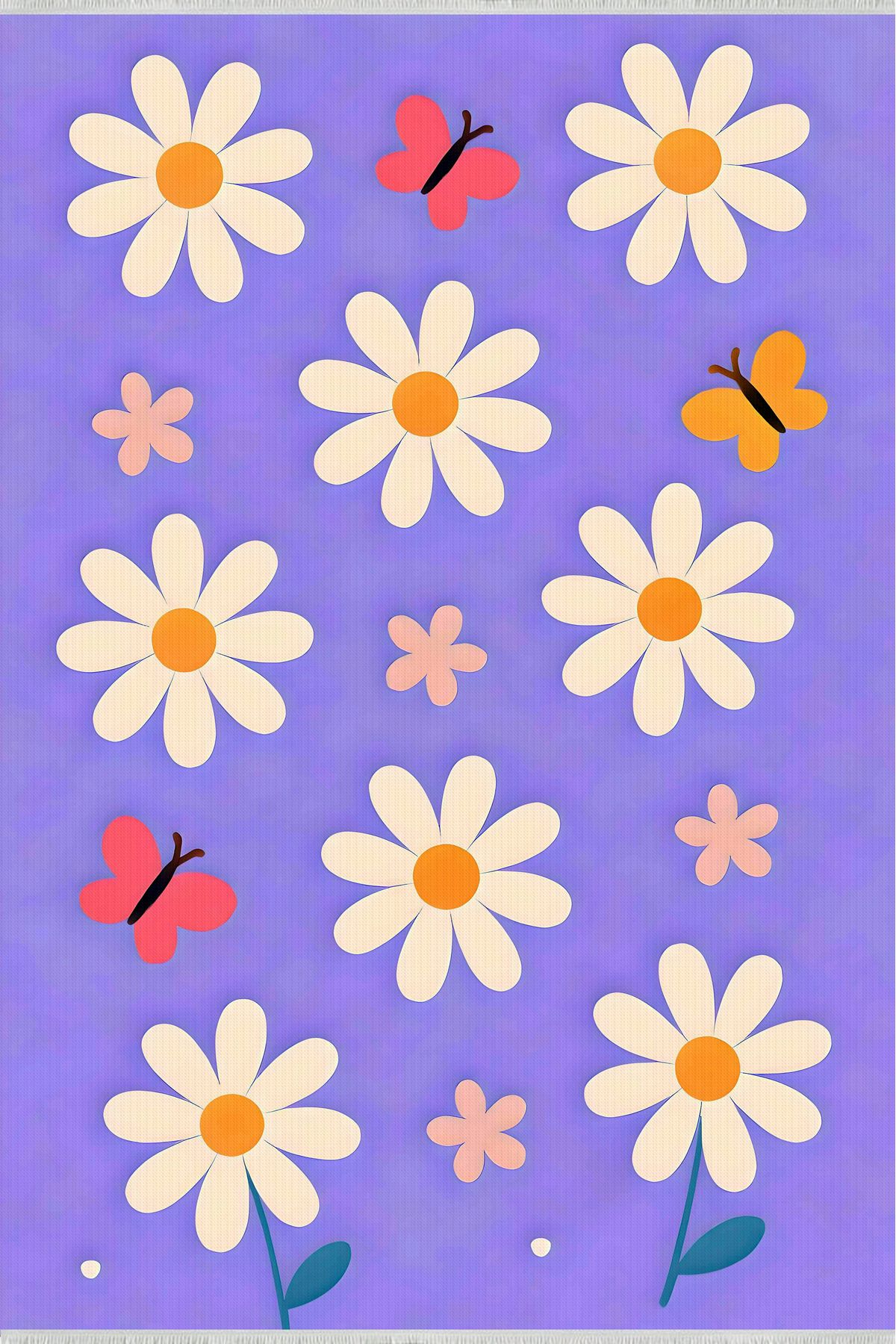 Home Mor Papatya Desenli Yıkanabilir Çocuk Halısı 120x180 cm