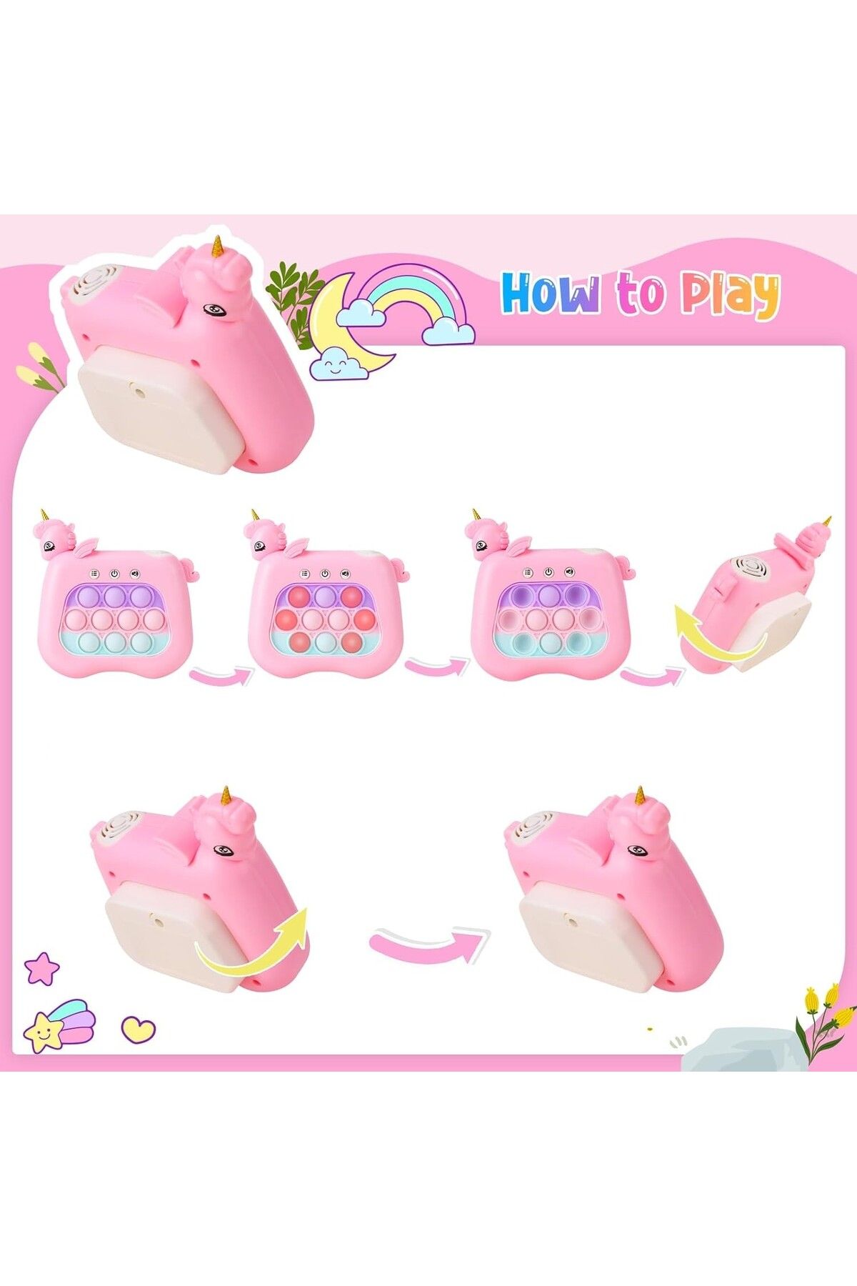 Flippy-Pop It Whack A Mole , Unicorn Roz, Jucărie Interactivă Anti-stres, 4 Moduri Joc, 3 Ani 3