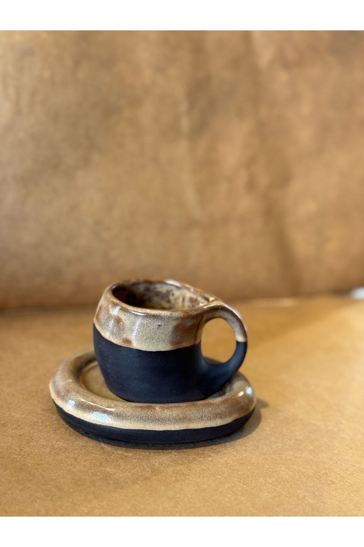 Kos art Studio Stoneware Tabaklı Türk Kahvesi Fincanı