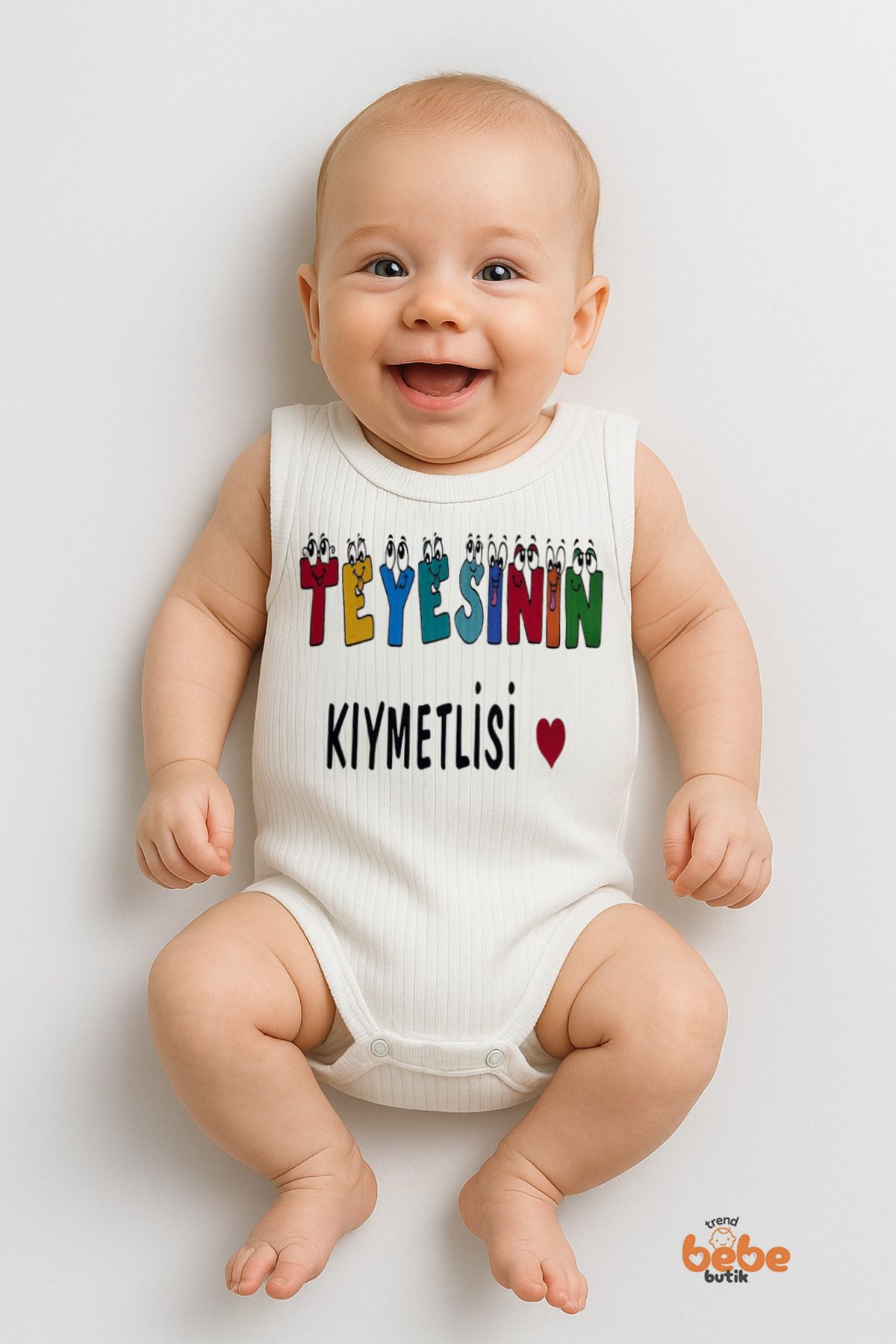 Trend Bebe Butik Teyzesinin Kıymetlisi Yazılı Renkli Baskılı Çıtçıtlı Ribana Bebek Zıbını Pamuk Body Tulum 6-36 Ay
