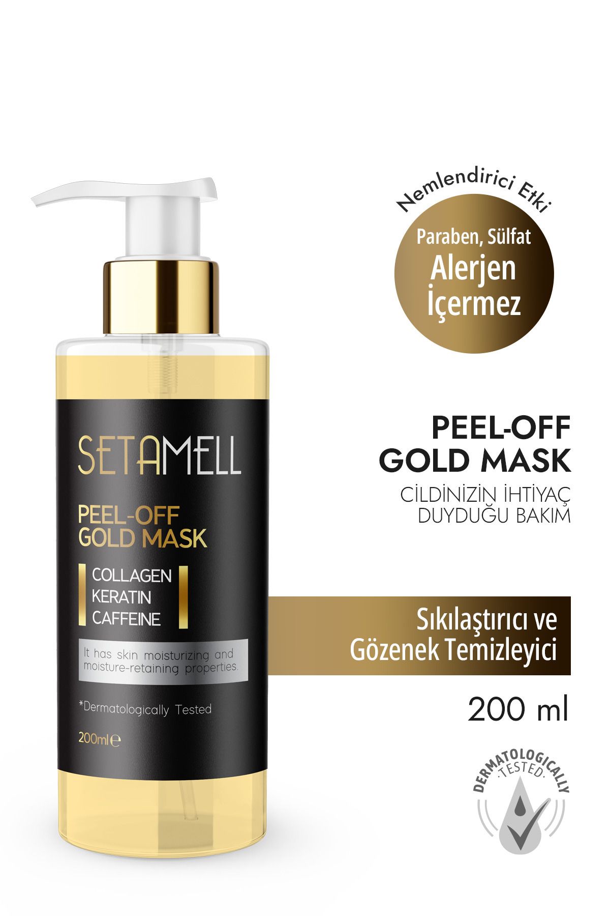Soyulabilir Altın Maske Kolejen Keratin Caffeine Içerikli Gold Mask 200 ml