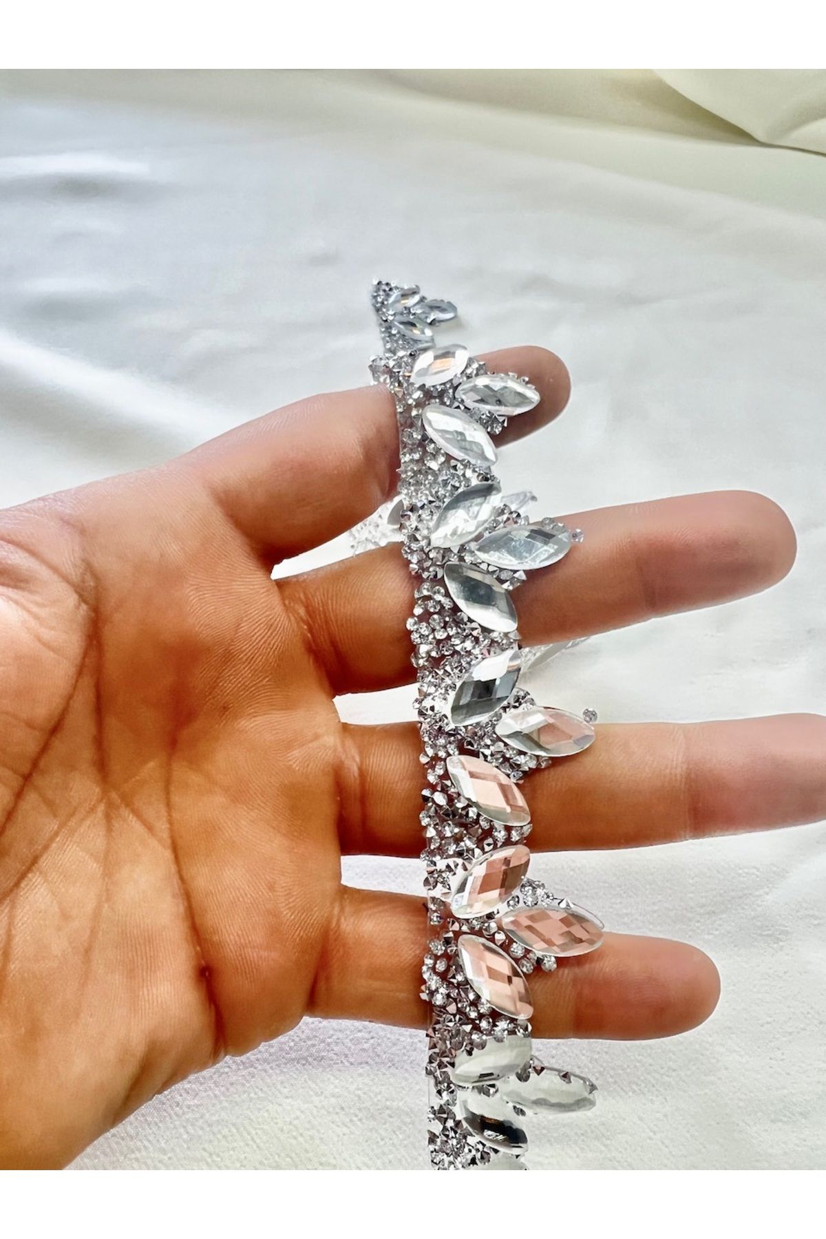 WeddingShopStone tal Taşlı Ütüyle Yapışan Aplik Şerit Işıltılı Abiye 50cm