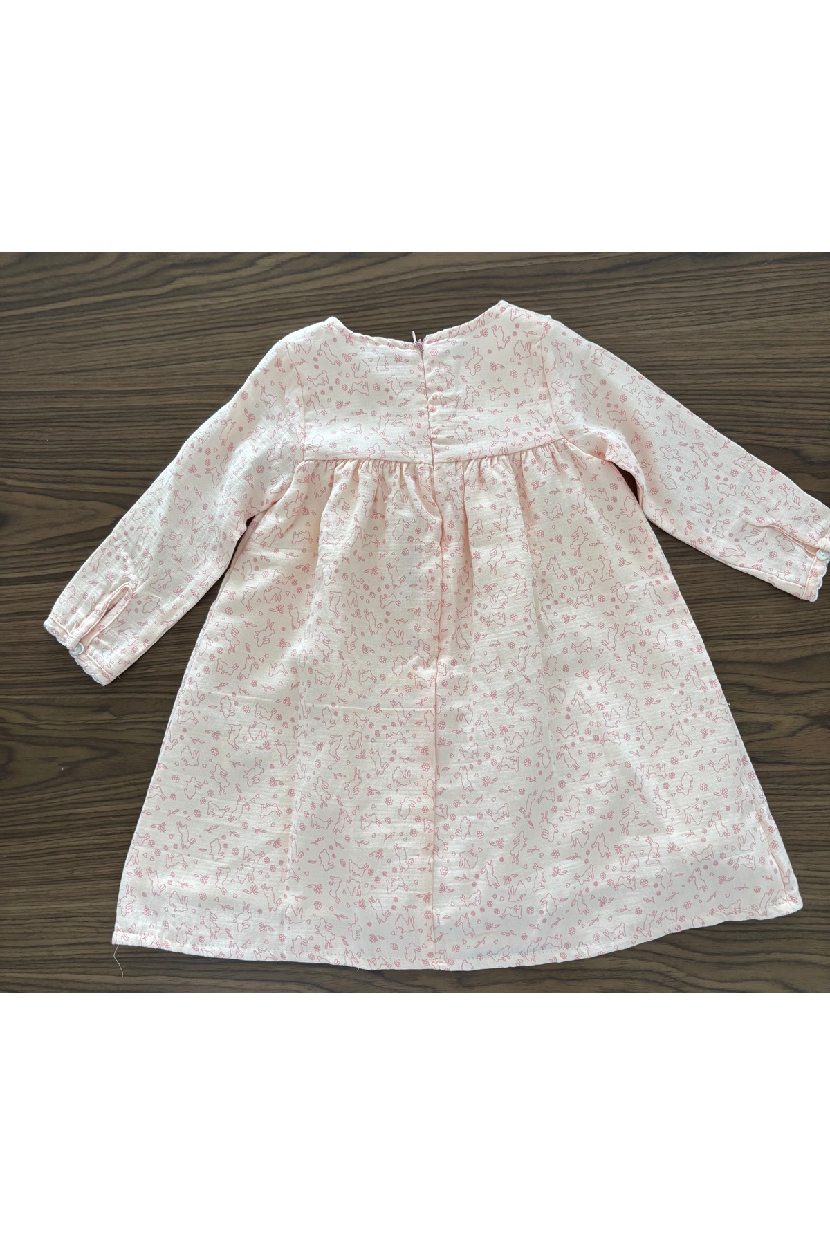 Babydola %100 Pamuk Müslin Tavşan Nakışlı Kız Bebek Elbisesi - Uzun Kollu fotoğrafı 4 (önizleme)