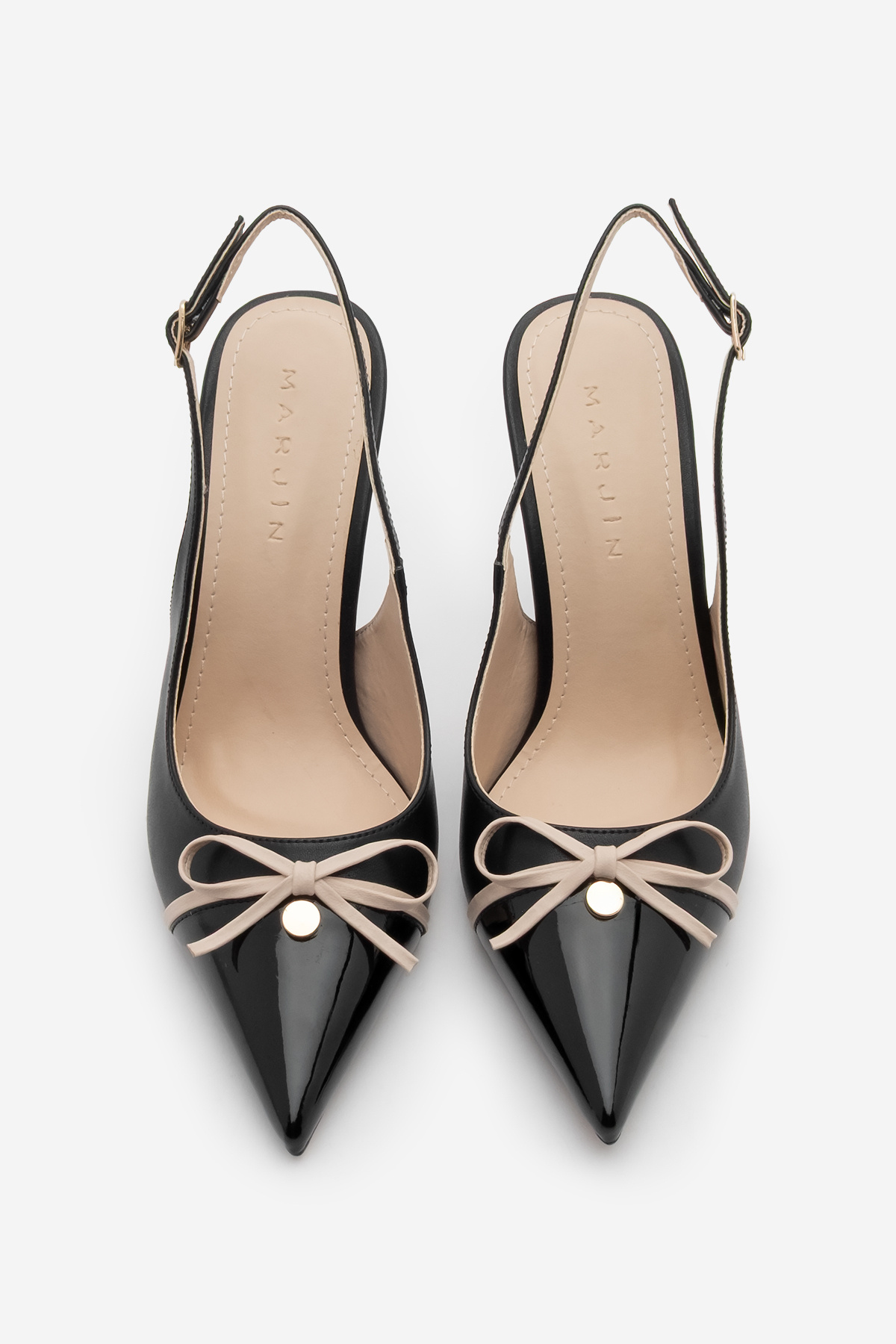 Marjin-Women's Stiletto Pointed Toe Bow Detailed Slingback Heeled Shoes Ferosa Black 6