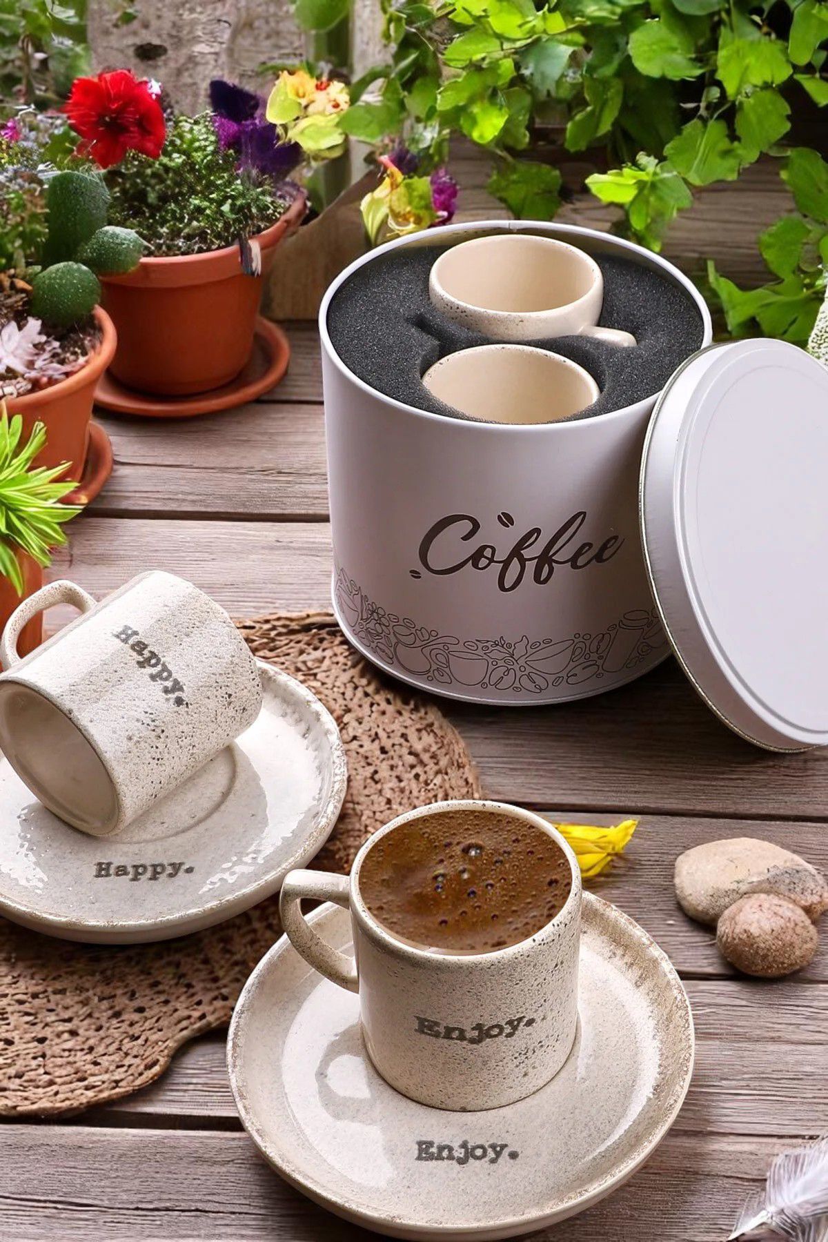 Home Hera Metal Kutu Hediyeli 2 Kişilik Seramik Kahve Fincanı Takımı 5 Parça
