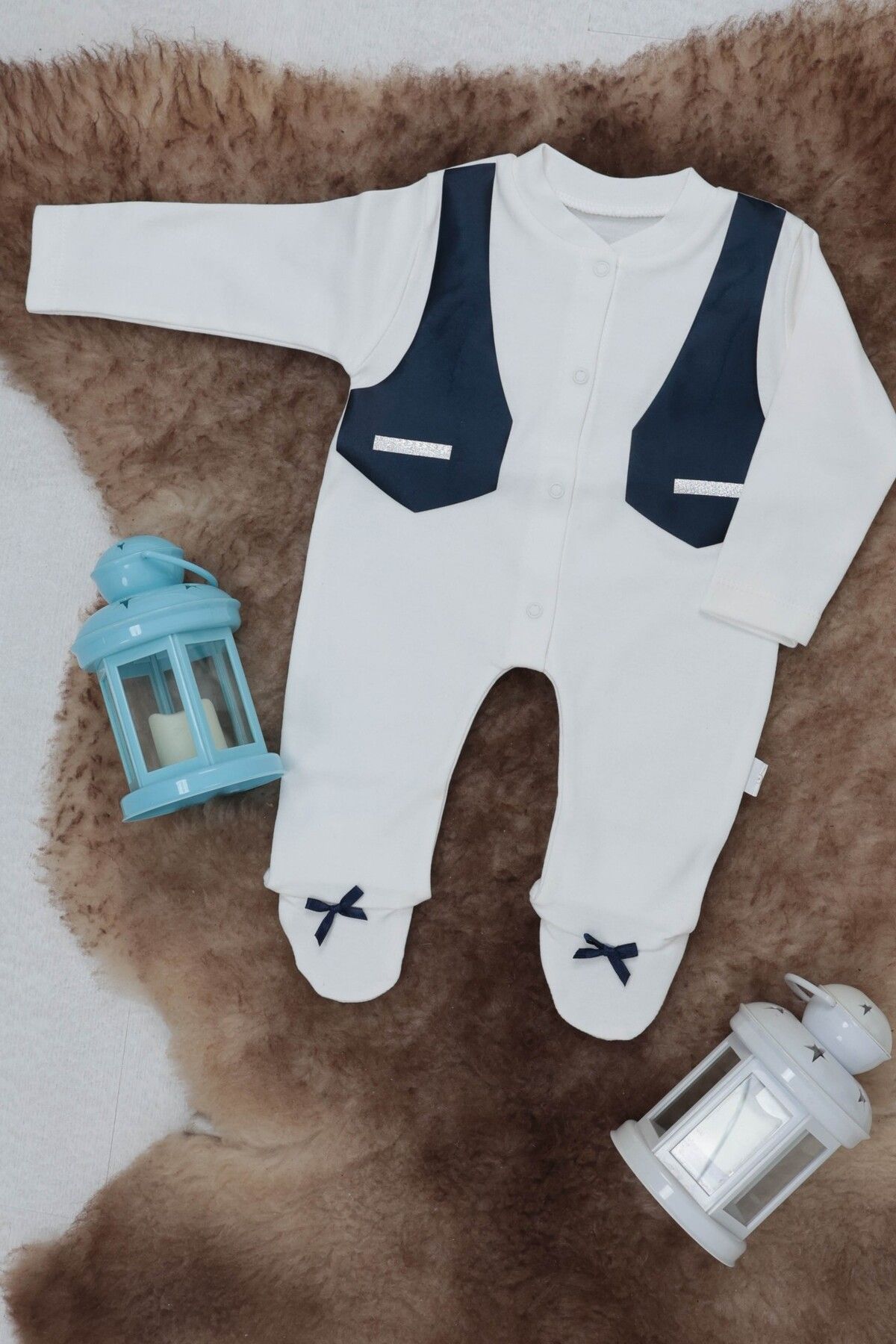 KAMELYA DESİGN Sema Baby Pamuklu Bebek Tulumu 3-6 Ay - Smokin