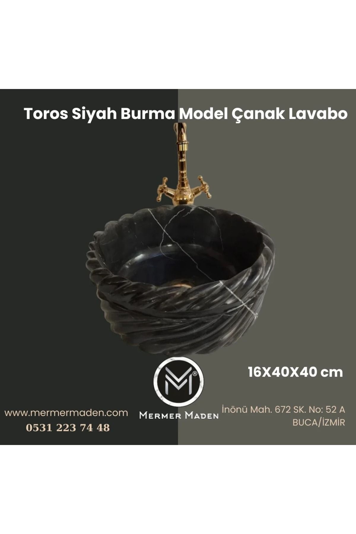 MermerMaden Toros Siyah Burma Model Çanak Lavabo