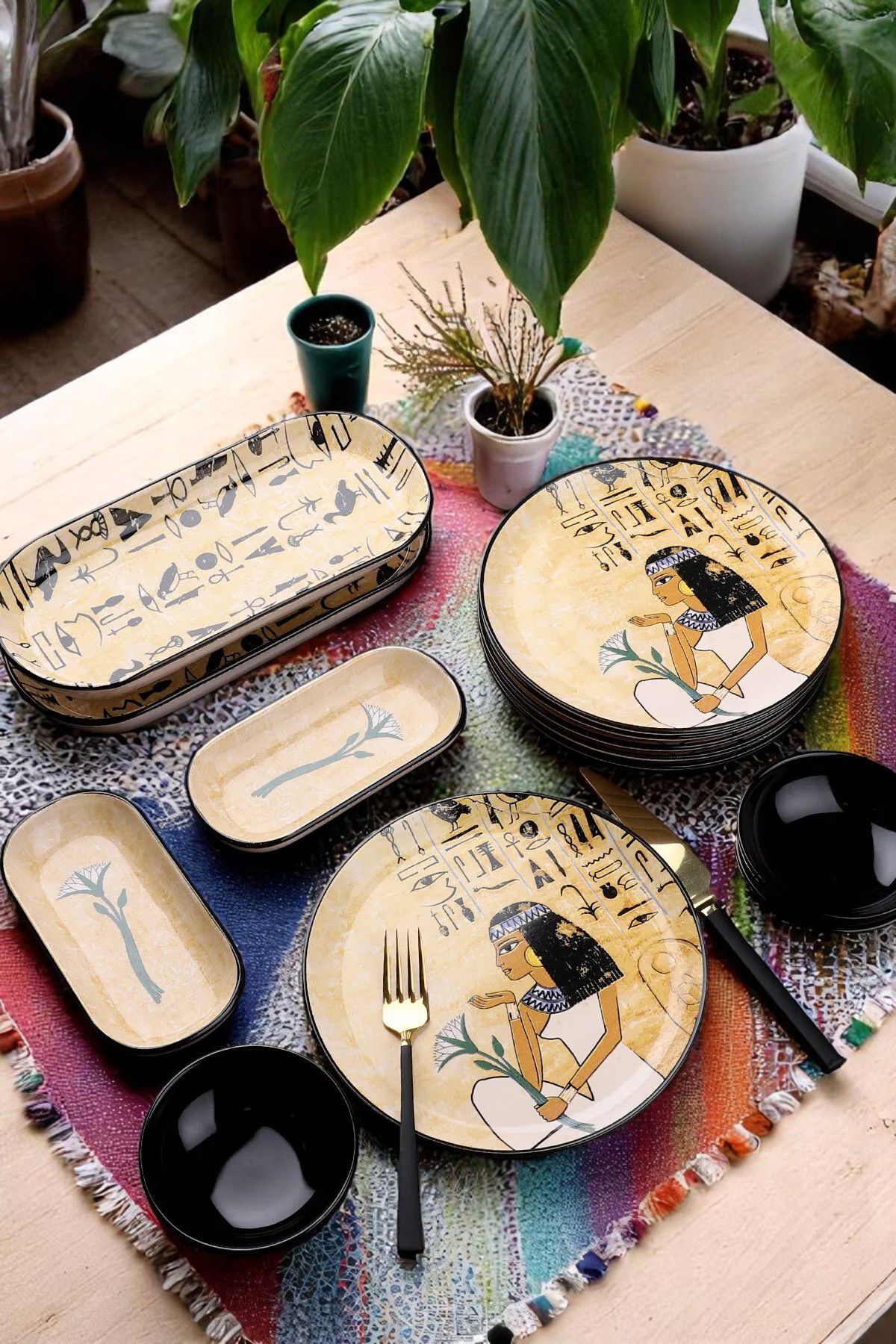 Home Nefertari Dijital Baskı Seramik 6 Kişilik Kahvaltı Takımı 13 Parça