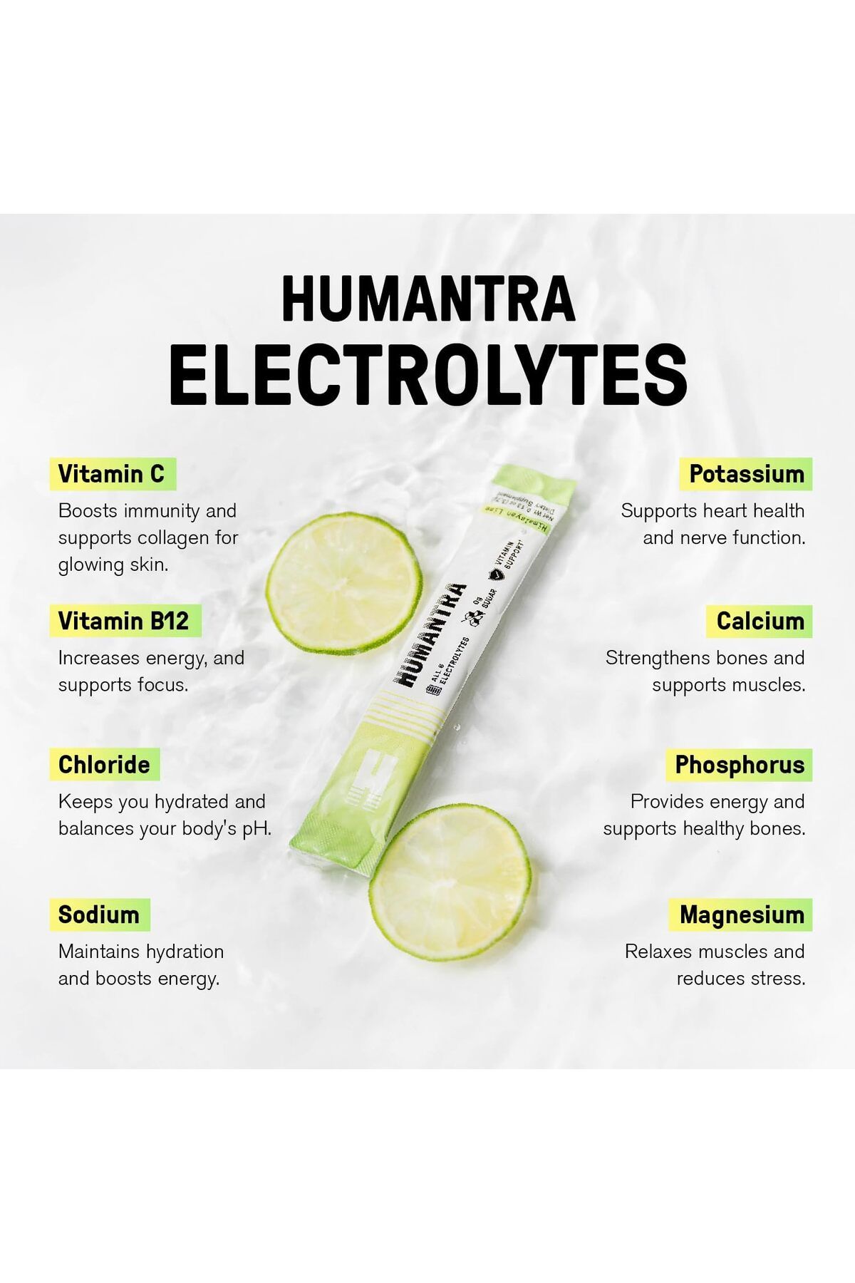 Humantra-Himalayan Lime Hydration Packets | Zero Sugar Electrolyte Hydration Multiplier w/Essential 3