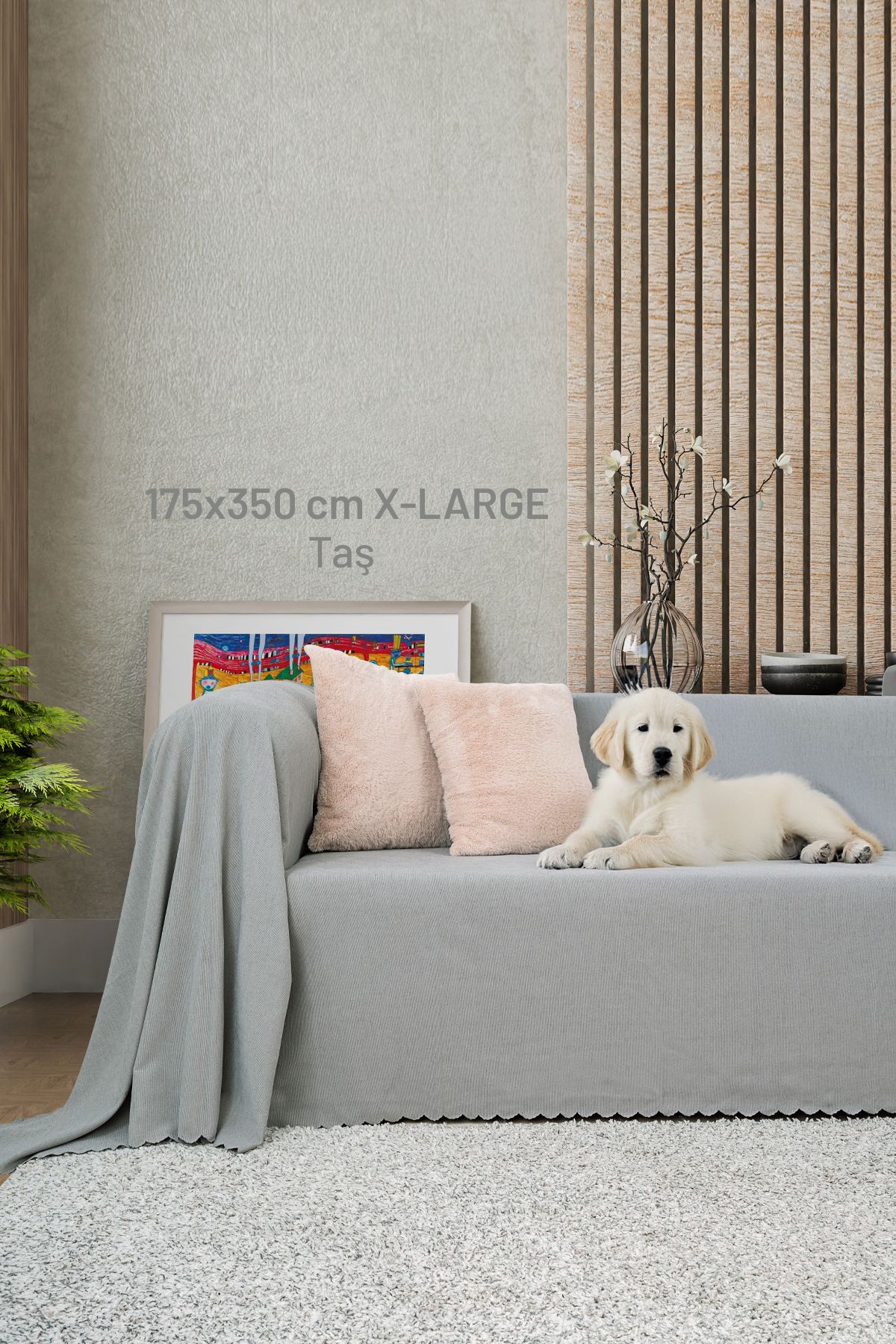 Latuda Home Kaymaz Koltuk Örtüsü Çift Taraflı Mikrofiber Şönil 175x350 cm XL- Taş – Kedi Köpek ve Çocuk Dostu