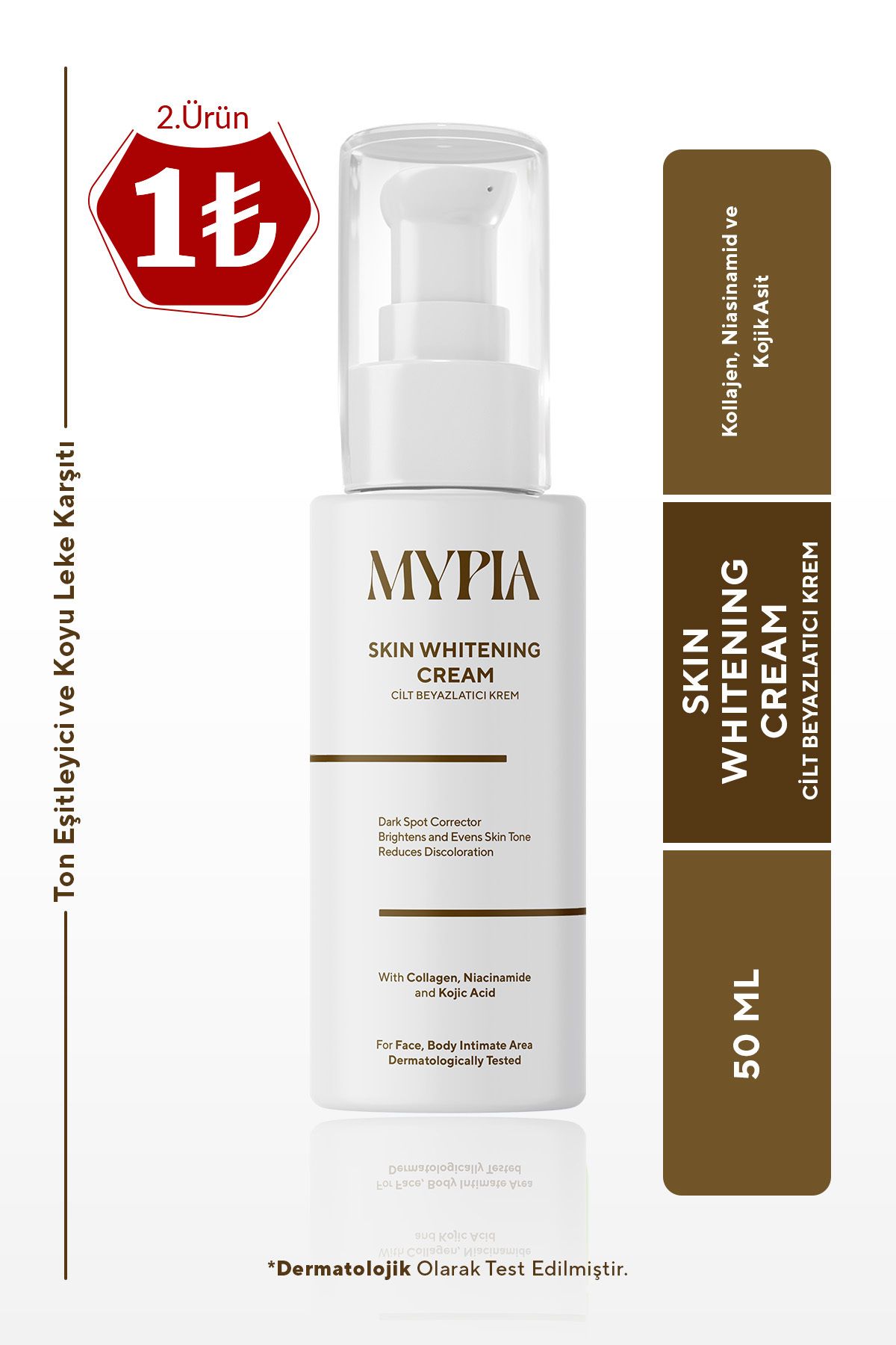 Cilt Beyazlatıcı Glutatyonlu Krem, Kolajen, Niacinamide ve Kojik Asit ile Leke Karşıtı Etkili 50 ML