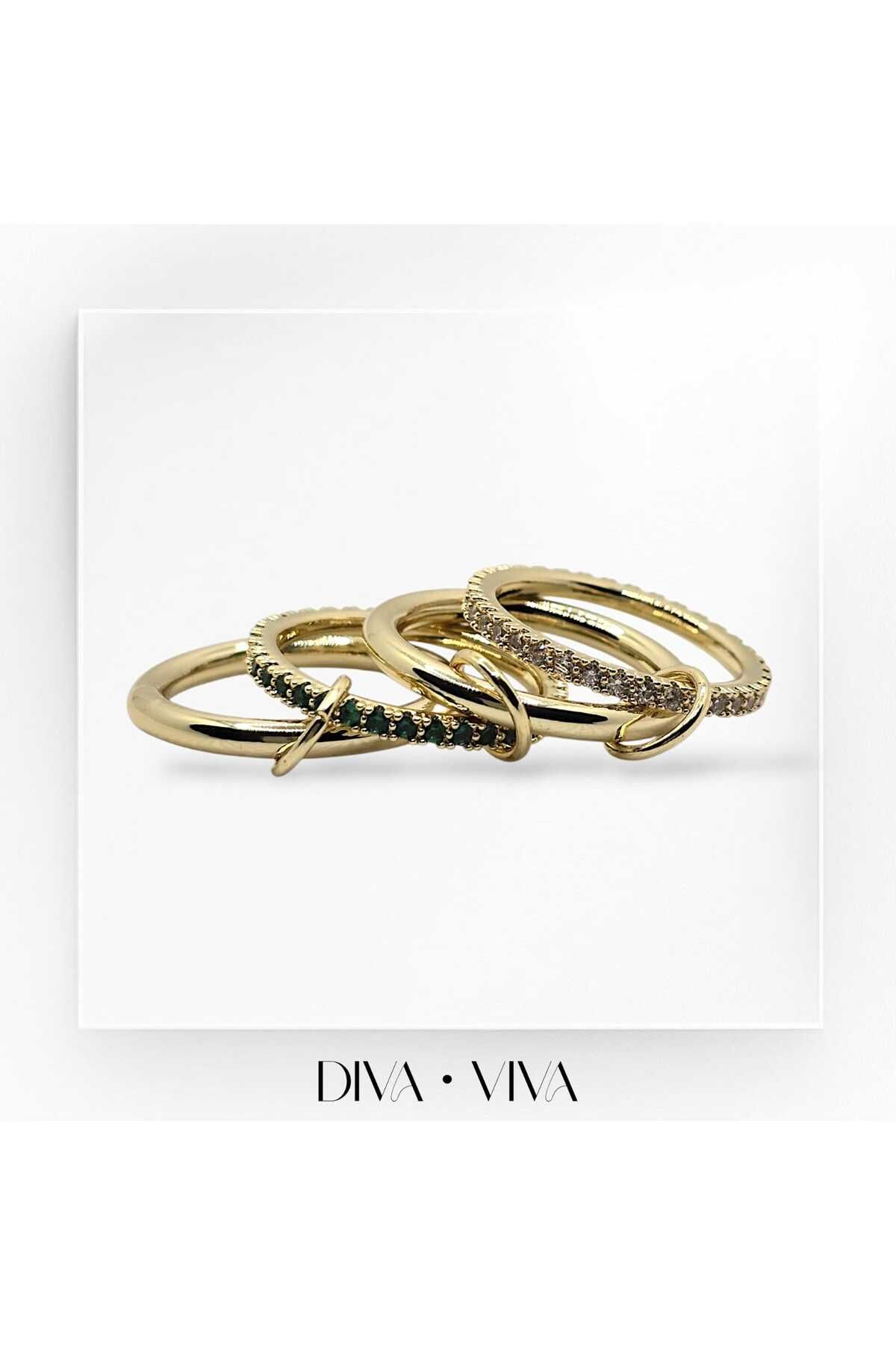 Dİva Viva Diva Viva - Twinkletone Dörtlü Taşlı Kadın Yüzük Seti