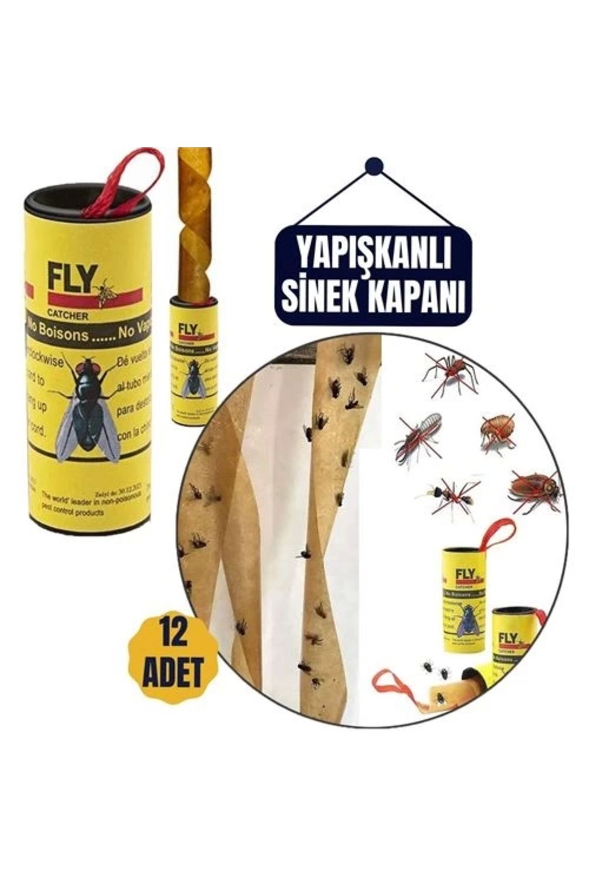 No8 Home 12 Adet Yapışkanlı Sinek Kapanı 74 cm
