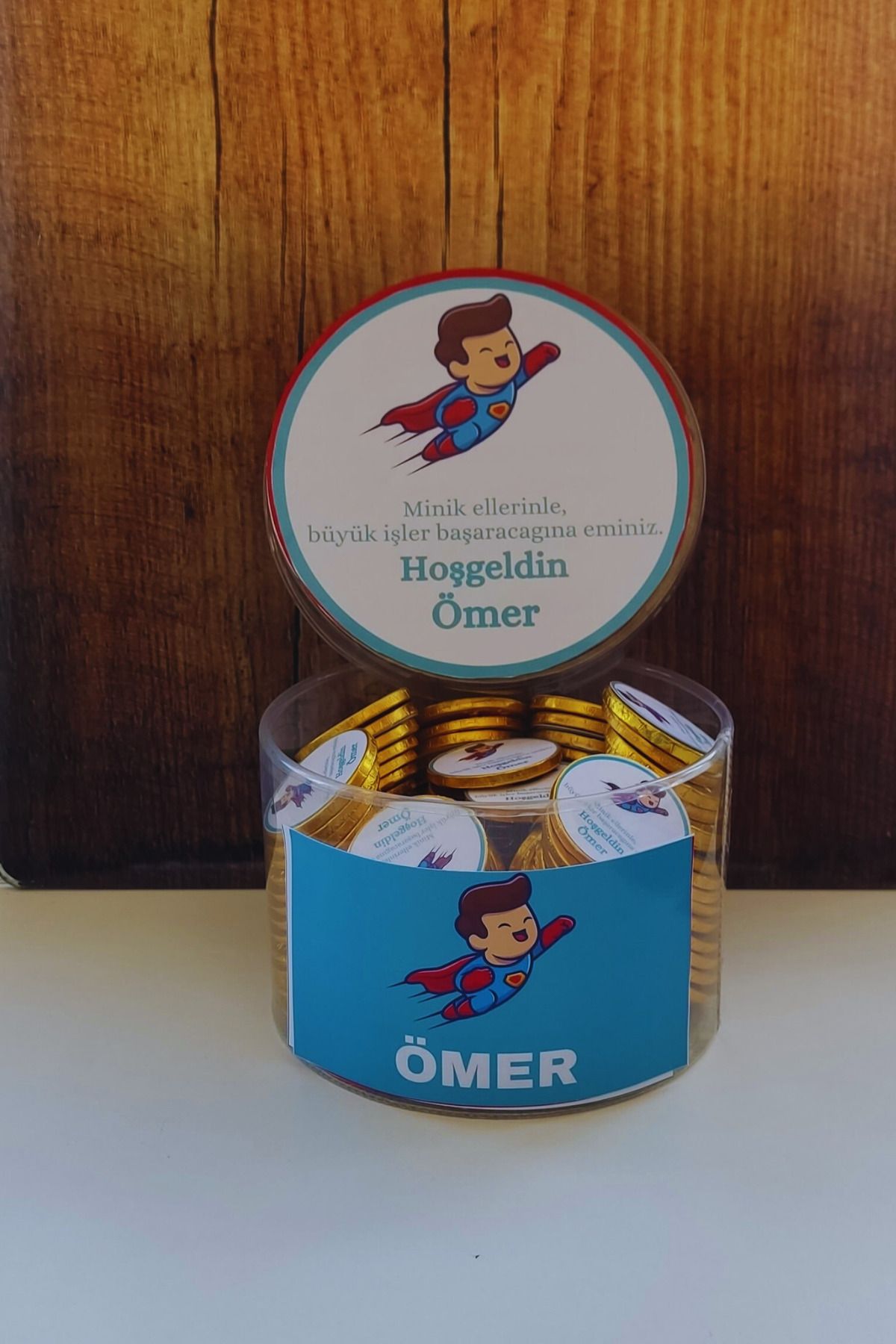 afyoresel 100 Adet Superman Temalı Mavi Erkek Bebek Konfiseri Çikolata