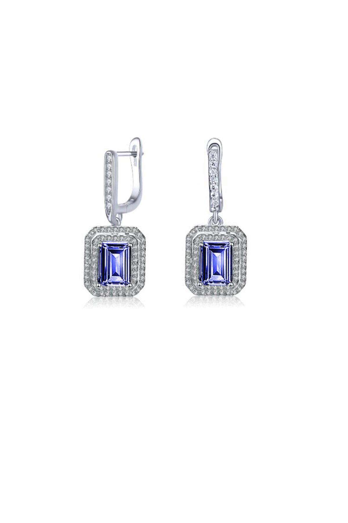 Brezza Lusso Jewelry Pırlanta Model Baget Taşlı Lüks Sallantılı Gümüş Kadın Küpe