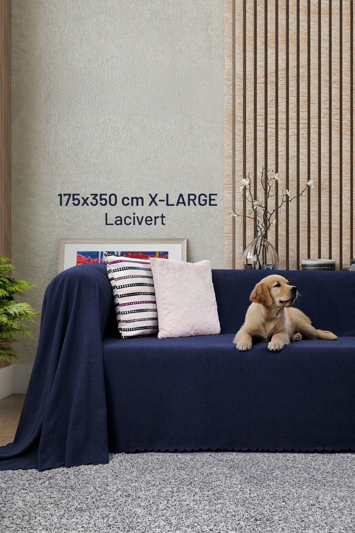 Latuda Home Kaymaz Koltuk Örtüsü Çift Taraflı Mikrofiber Şönil 175x350 cm XL- Lacivert – Kedi Köpek ve Çocuk Dos