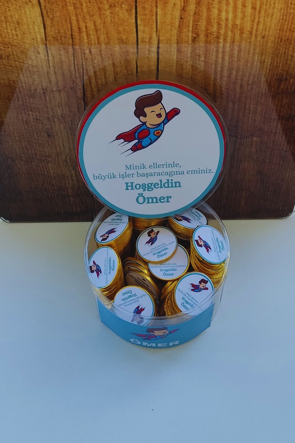 afyoresel 50 Adet Superman Temalı Mavi Erkek Bebek Konfiseri Çikolata
