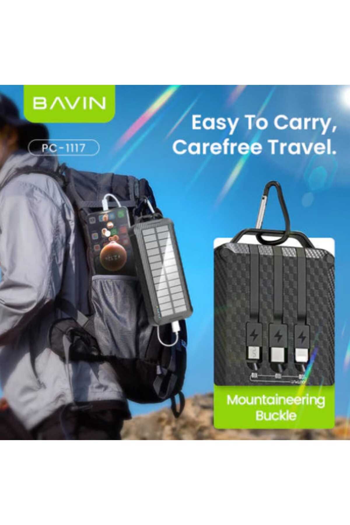 Bavin-10000mAh Solar Power Bank with Wireless Charging, Built-in Flashlight, and 3 Cables 4