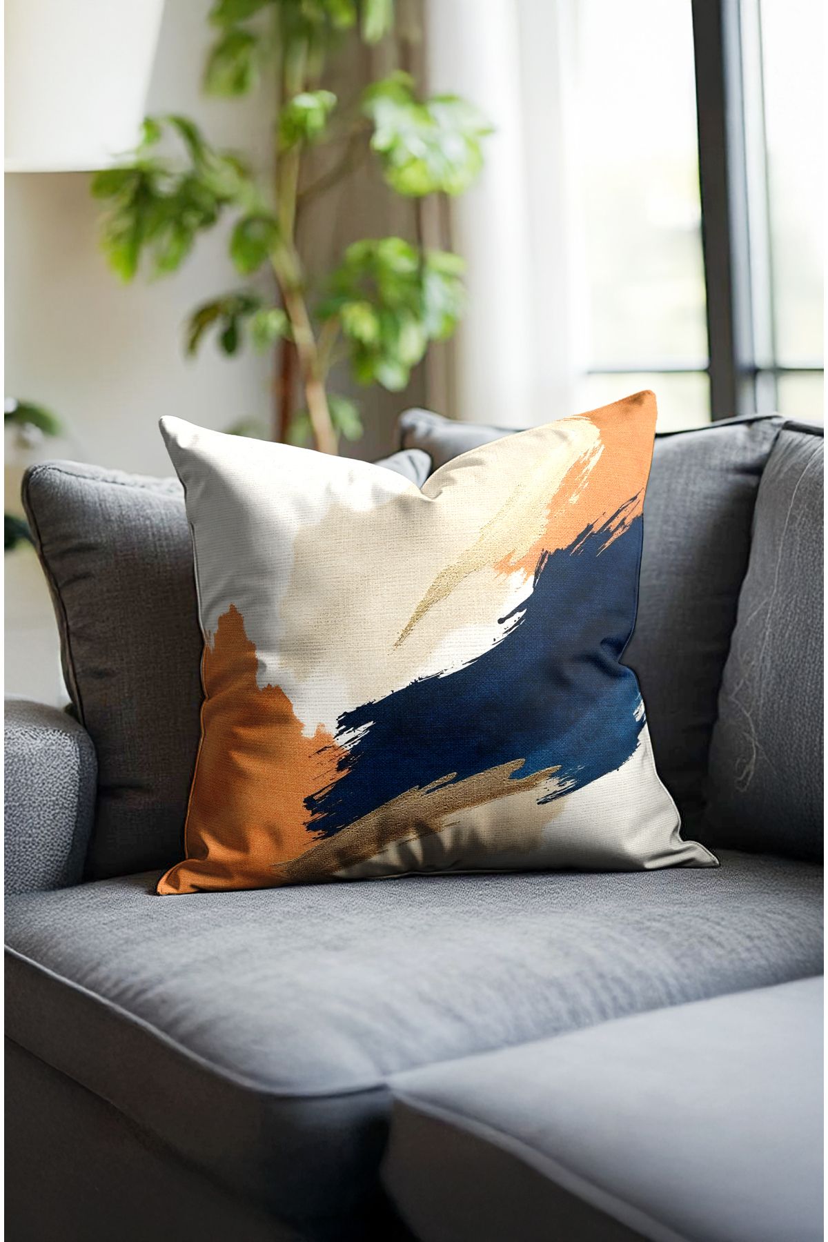 CANİLA-Modern Reversible Throw Pillow Cover with Mimimal Pattern. Digital Printed Summer Balcony Cushion. 4
