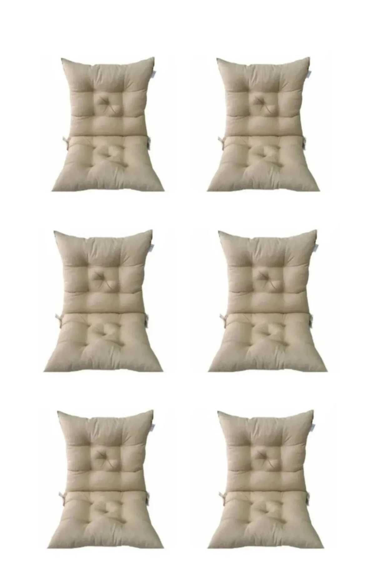 Arya Tekstil 6'lı Kombin Arkalıklı Pofidik Kare Sandalye Minderi 40 × 85 cm Bej