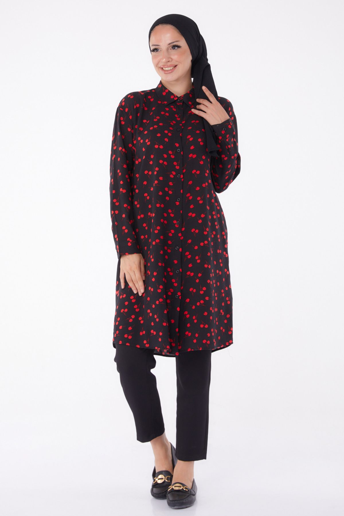 TOFİSA-Patterned Tunic Red - 26005 3