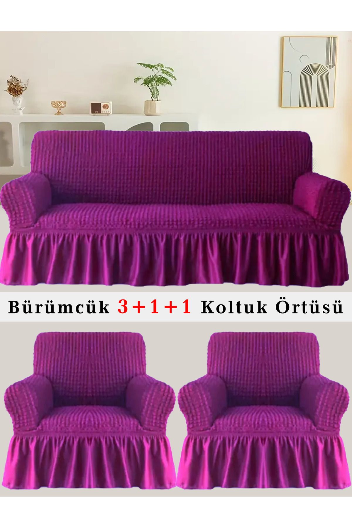 upmall Bürümcük Koltuk örtüsü, Kanepe, Çekyat Örtüsü, Koltuk Kılıfı 3 +1+ 1 Takım