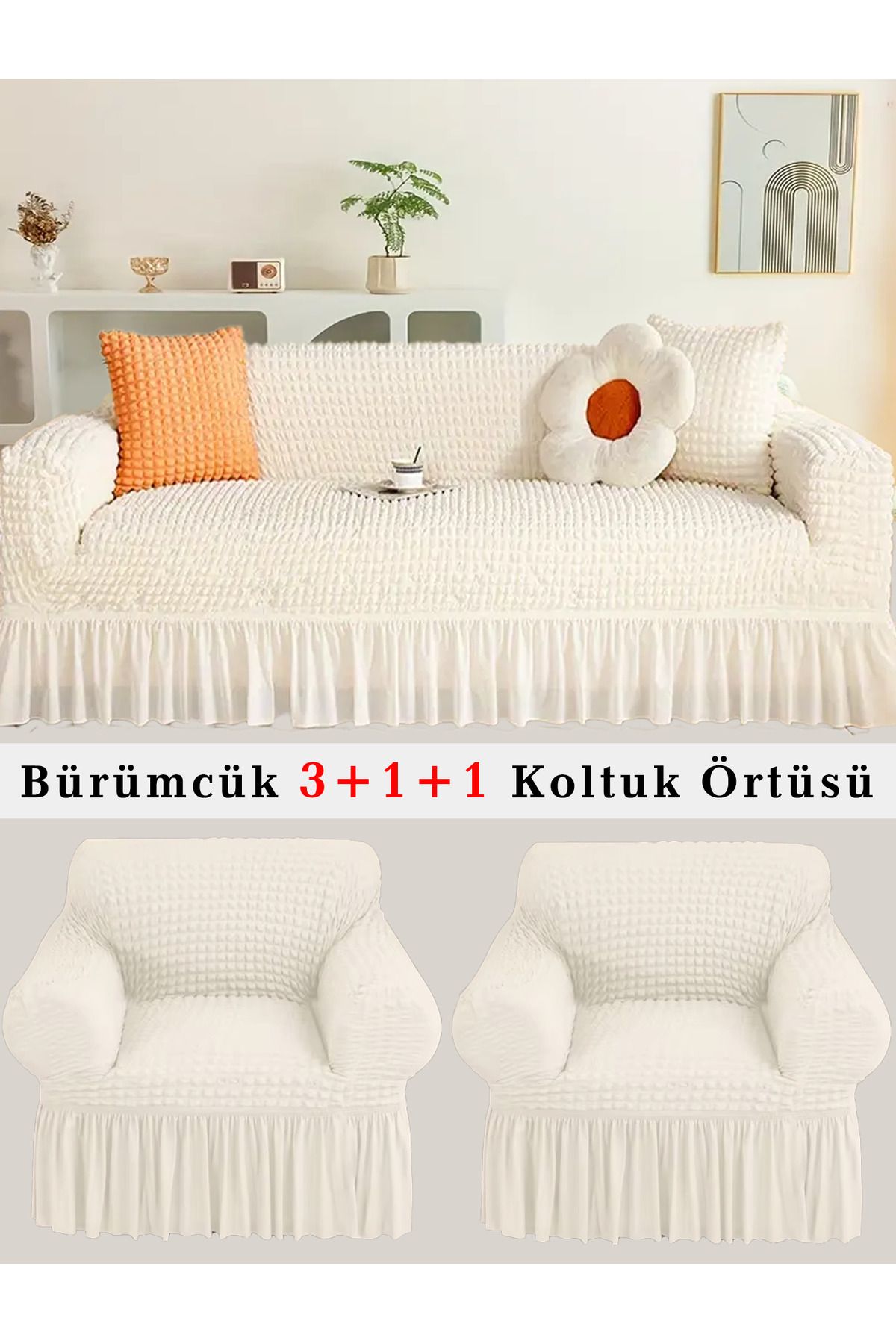 upmall Bürümcük Koltuk örtüsü, Kanepe, Çekyat Örtüsü, Koltuk Kılıfı 3 +1+ 1 Takım