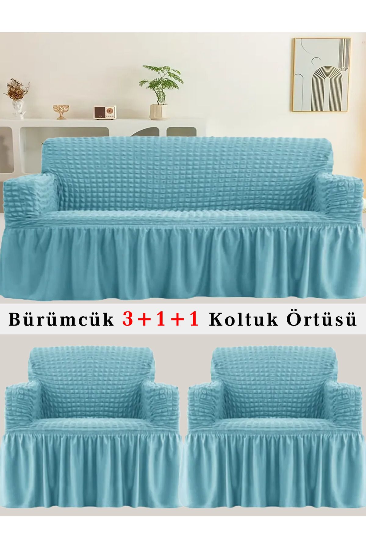 upmall Bürümcük Koltuk örtüsü, Kanepe, Çekyat Örtüsü, Koltuk Kılıfı 3 +1+ 1 Takım