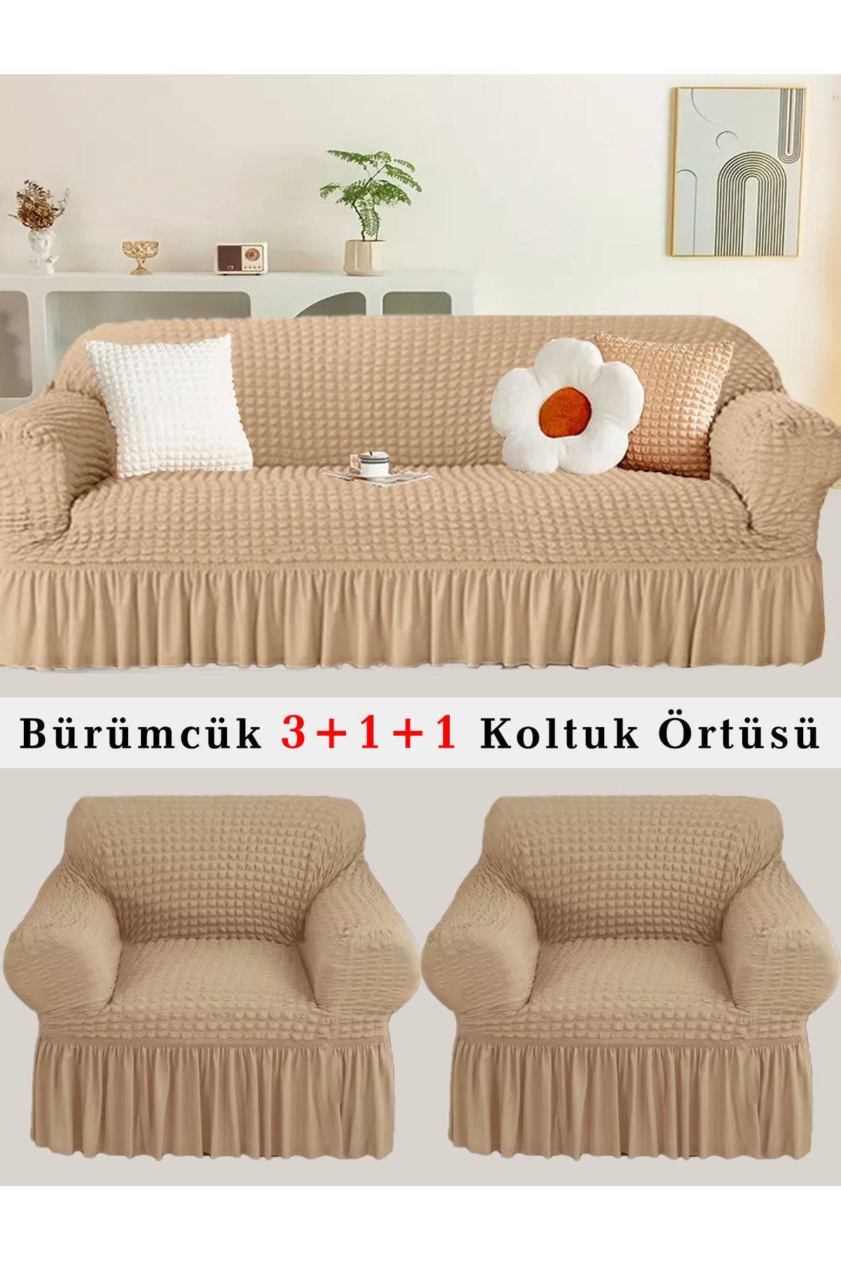 upmall Bürümcük Koltuk örtüsü, Kanepe, Çekyat Örtüsü, Koltuk Kılıfı 3 +1+ 1 Takım
