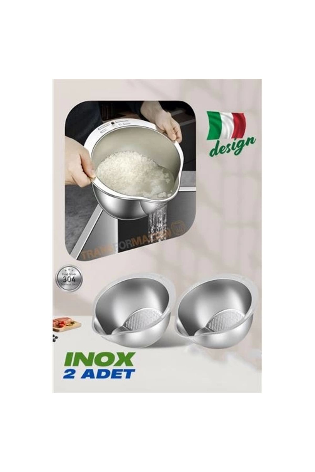 No8 Home Inox Süzgeç Pirinç Makarna Salata Süzgeci 304 Paslanmaz Çelik 2 ADET