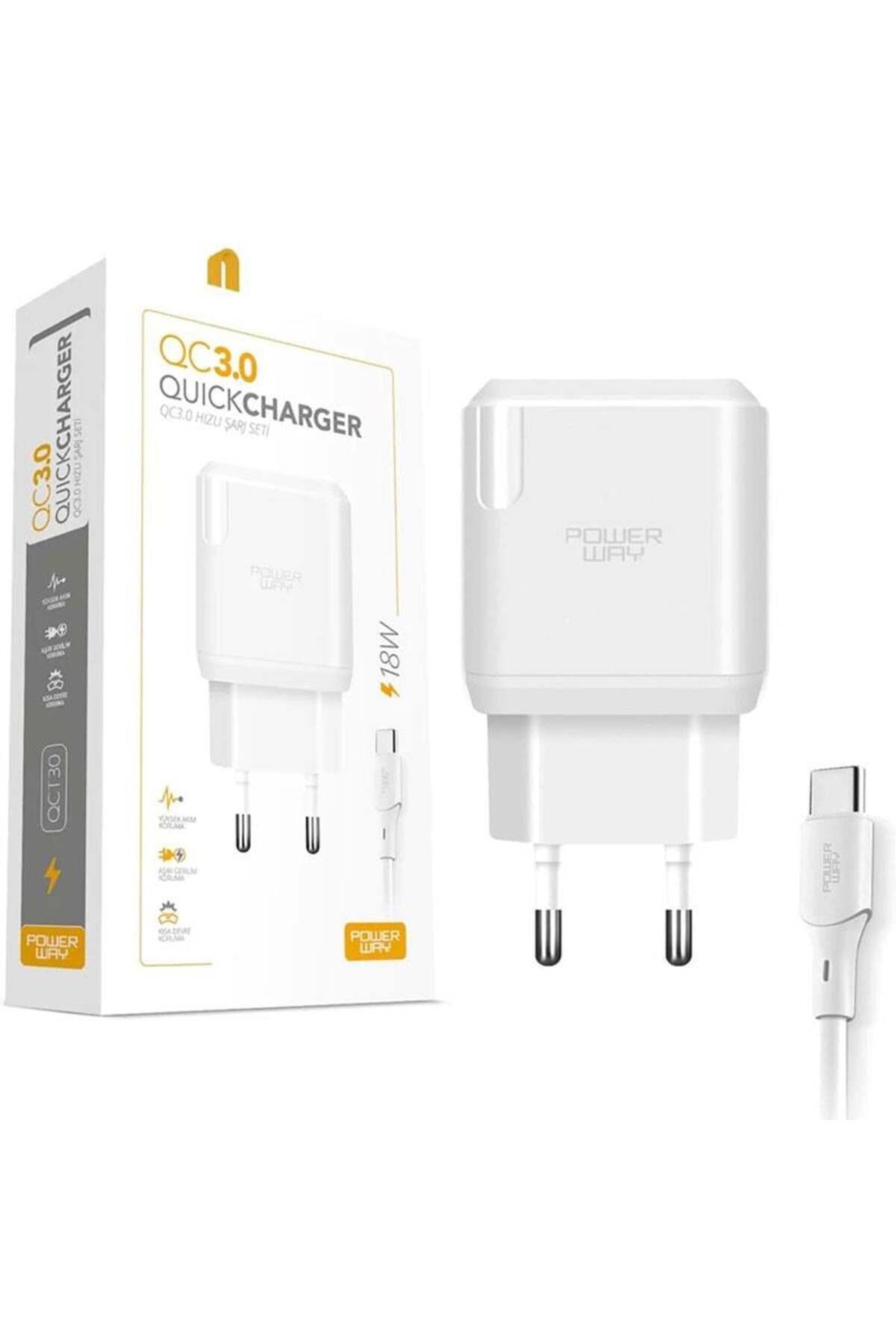 Powermaster Powerway QCT30 18 Watt 3 Amper Type-C Kablolu Hızlı Şarj Aleti Seti