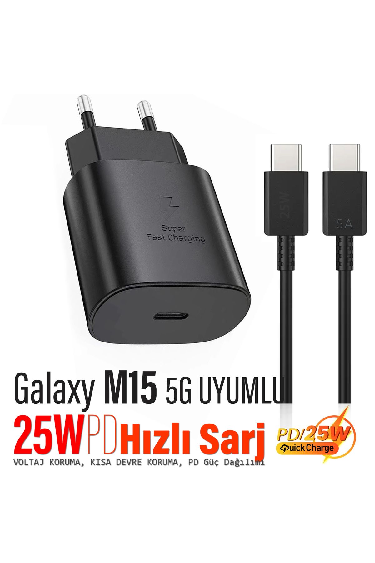 EXENAR Samsung Galaxy M15 Uyumlu Şarj Aleti ve Kablosu 25W Hızlı Şarj Type-C