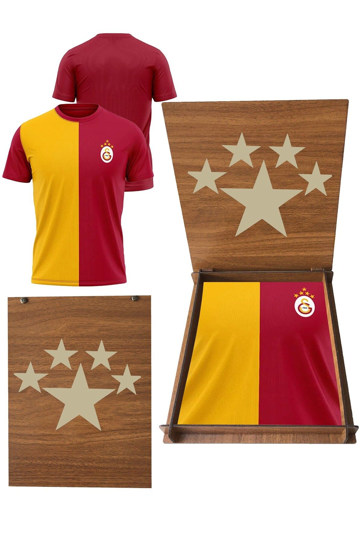 Galatasaray Orijinal 5 Yıldız Parçalı Forma T-shırt 5 Yıldız Ahşap Kutulu