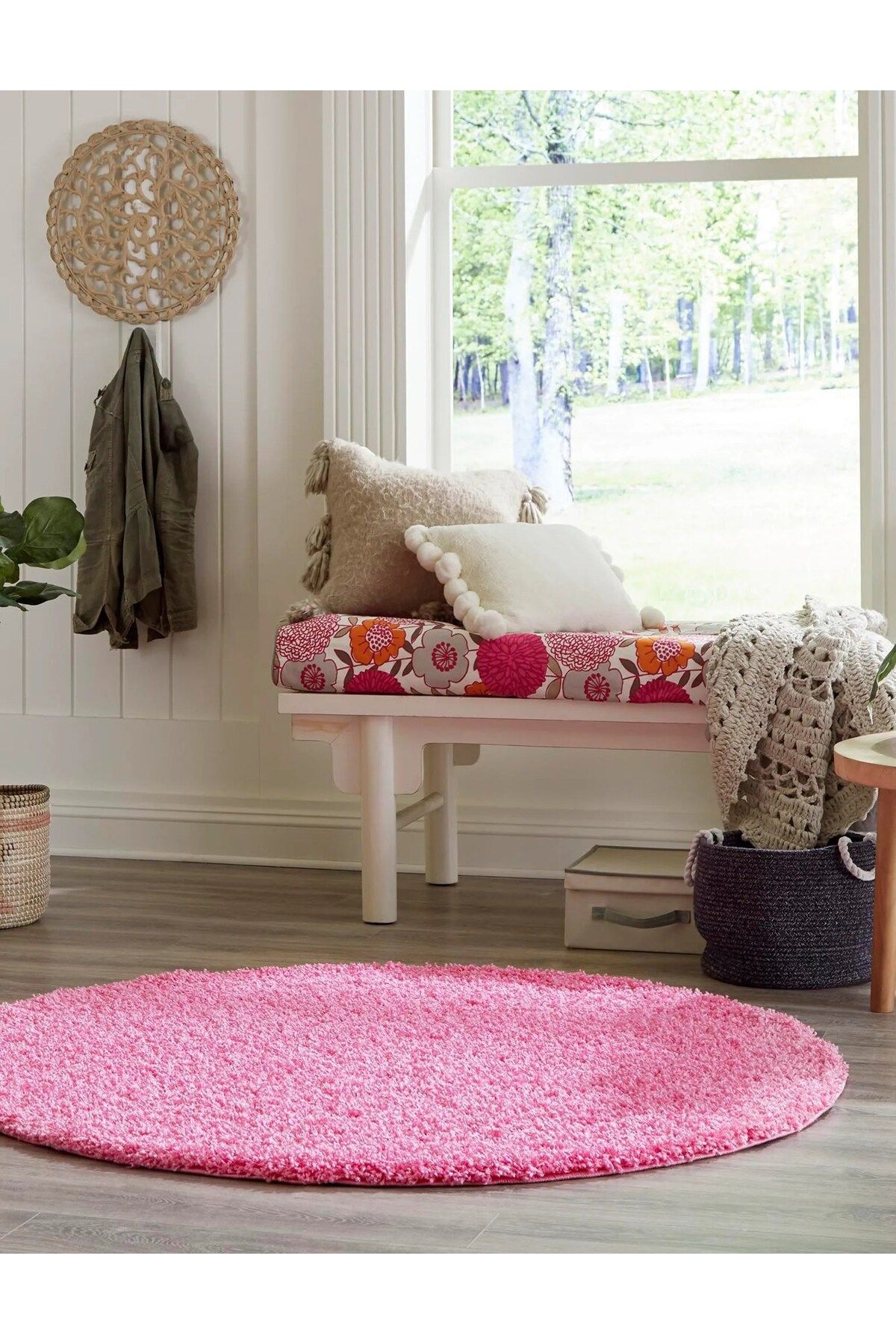 EUROBANO Soft Shaggy 100x100 Daire Kaymaz Taban Salon Oturma Odası Çocuk Odası Halısı