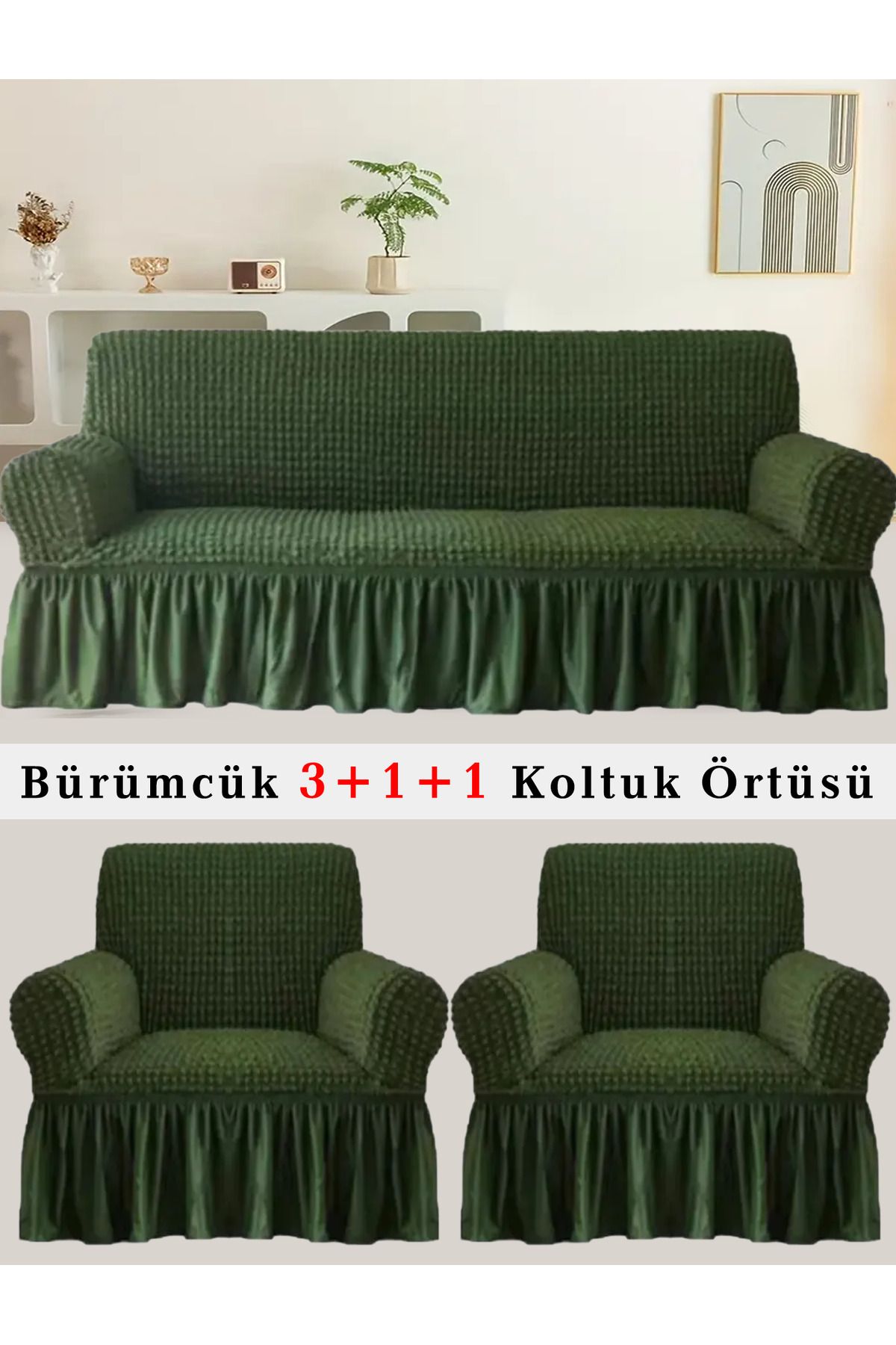 upmall Bürümcük Koltuk örtüsü, Kanepe, Çekyat Örtüsü, Koltuk Kılıfı 3 +1+ 1 Takım